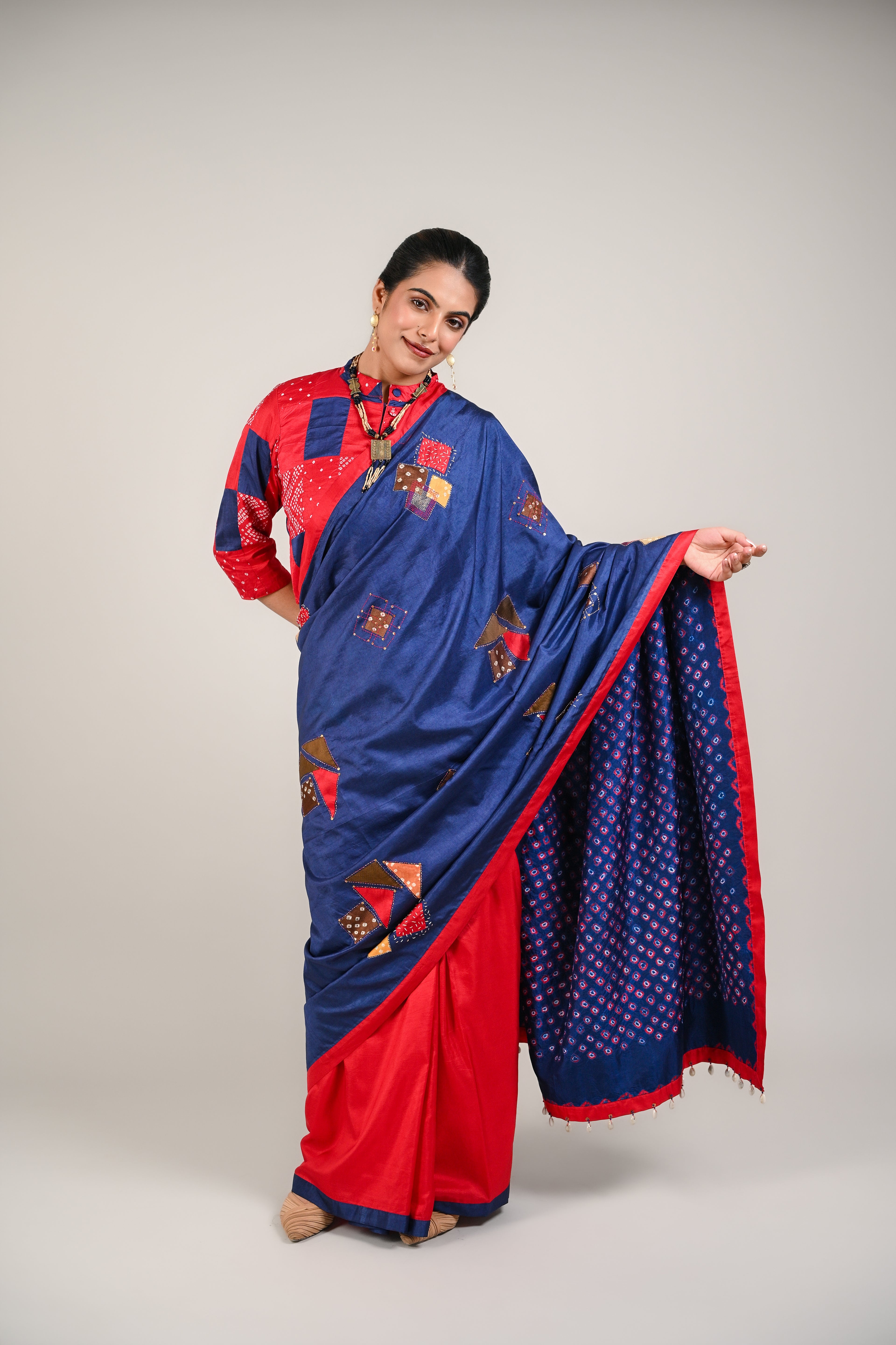 BLUE - RED WABI - SABI REVERSIBLE EMBROIDERED SAREE