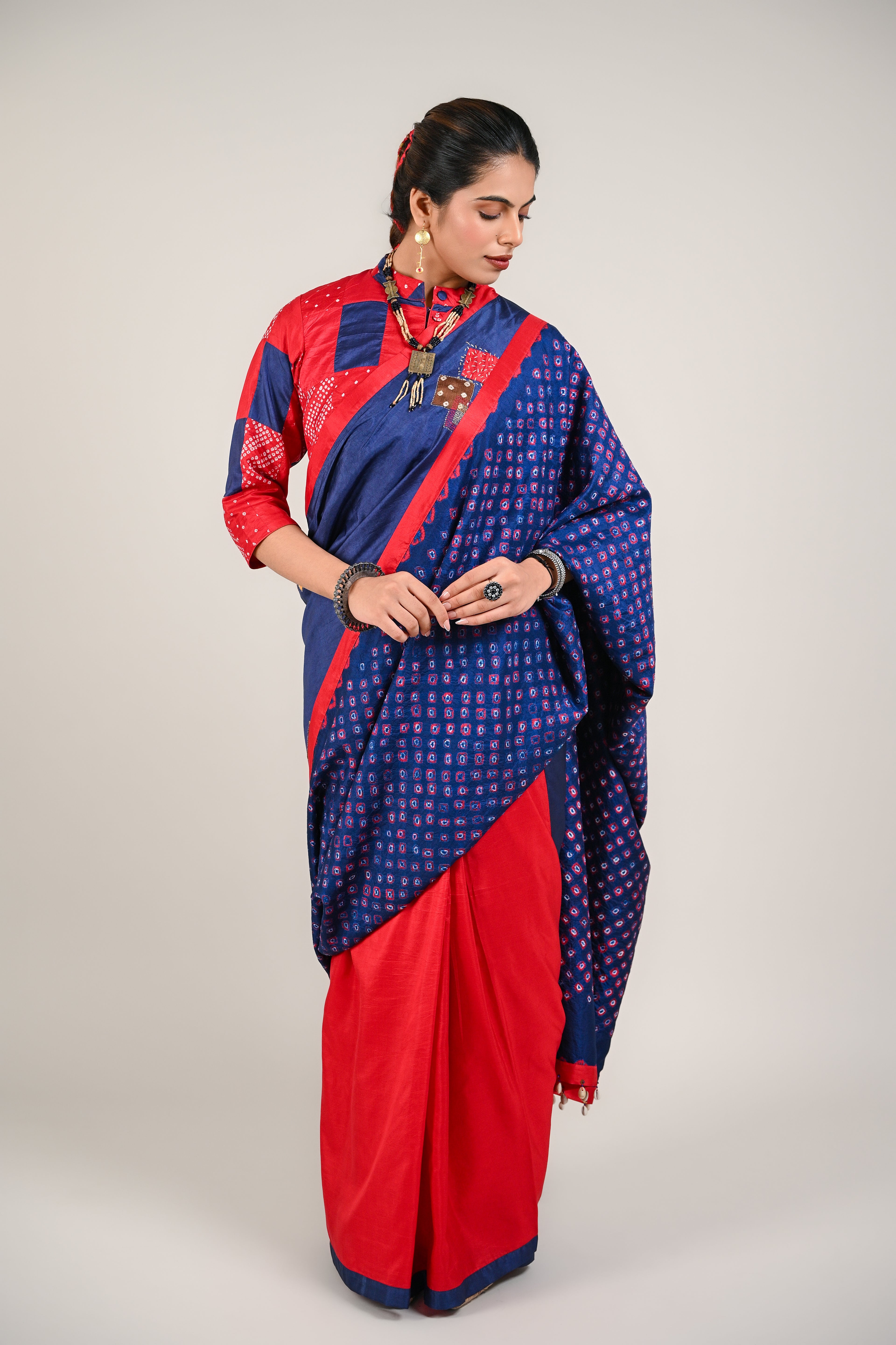 BLUE - RED WABI - SABI REVERSIBLE EMBROIDERED SAREE