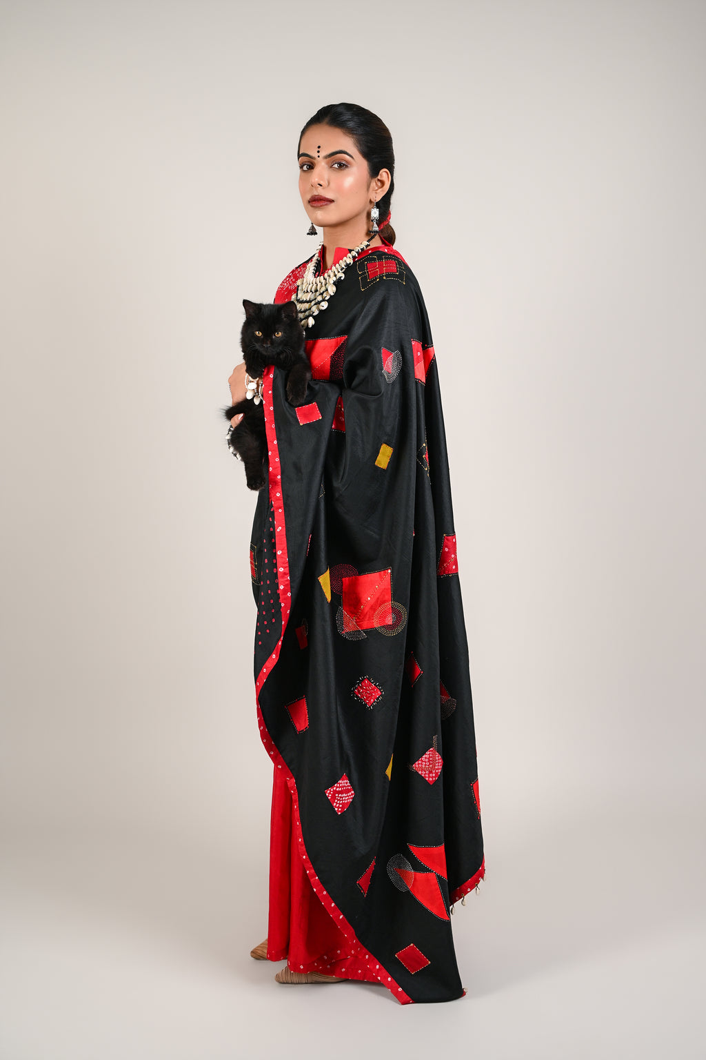 RED- BLACK WABI - SABI REVERSIBLE EMBROIDERED SAREE