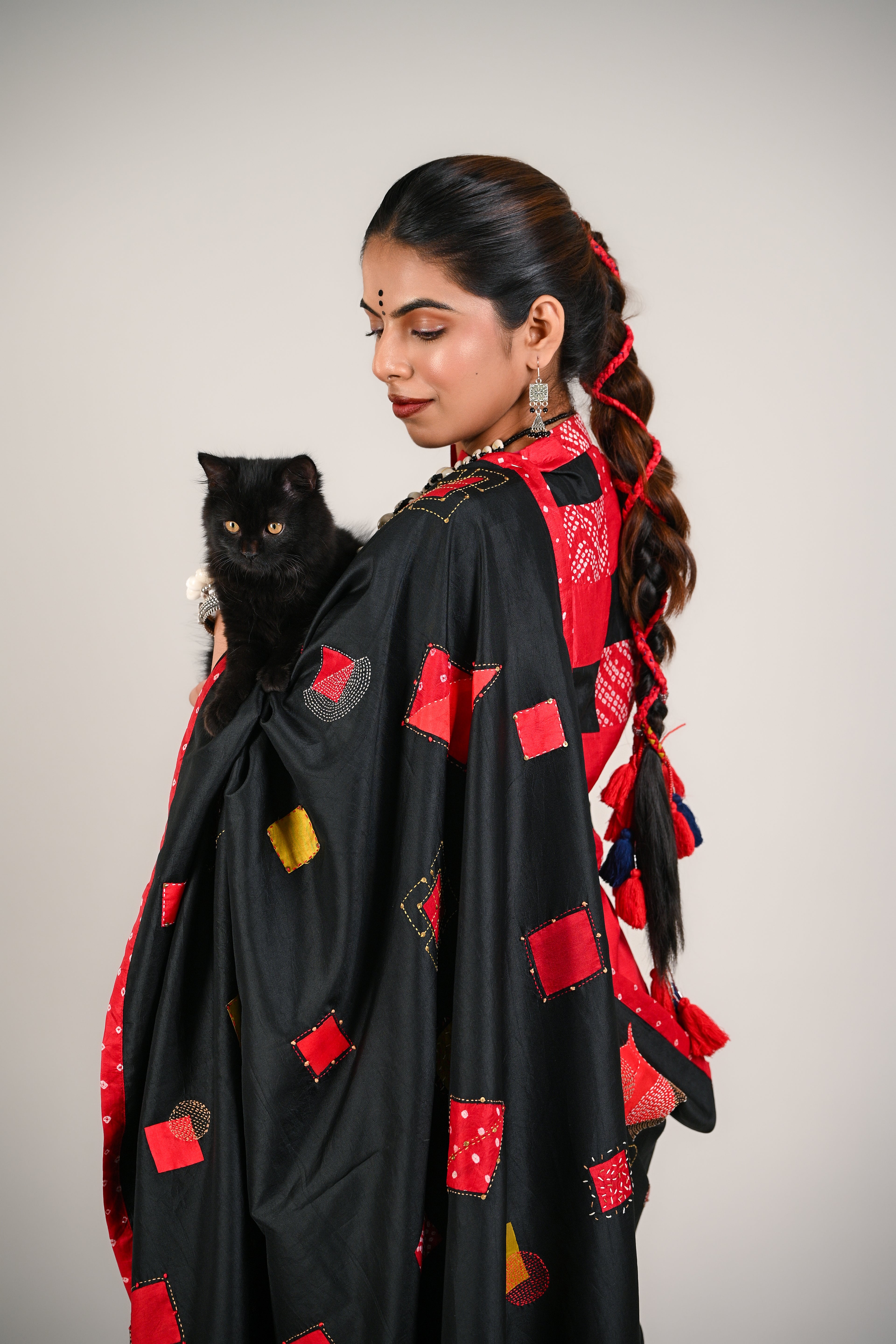 RED- BLACK WABI - SABI REVERSIBLE EMBROIDERED SAREE