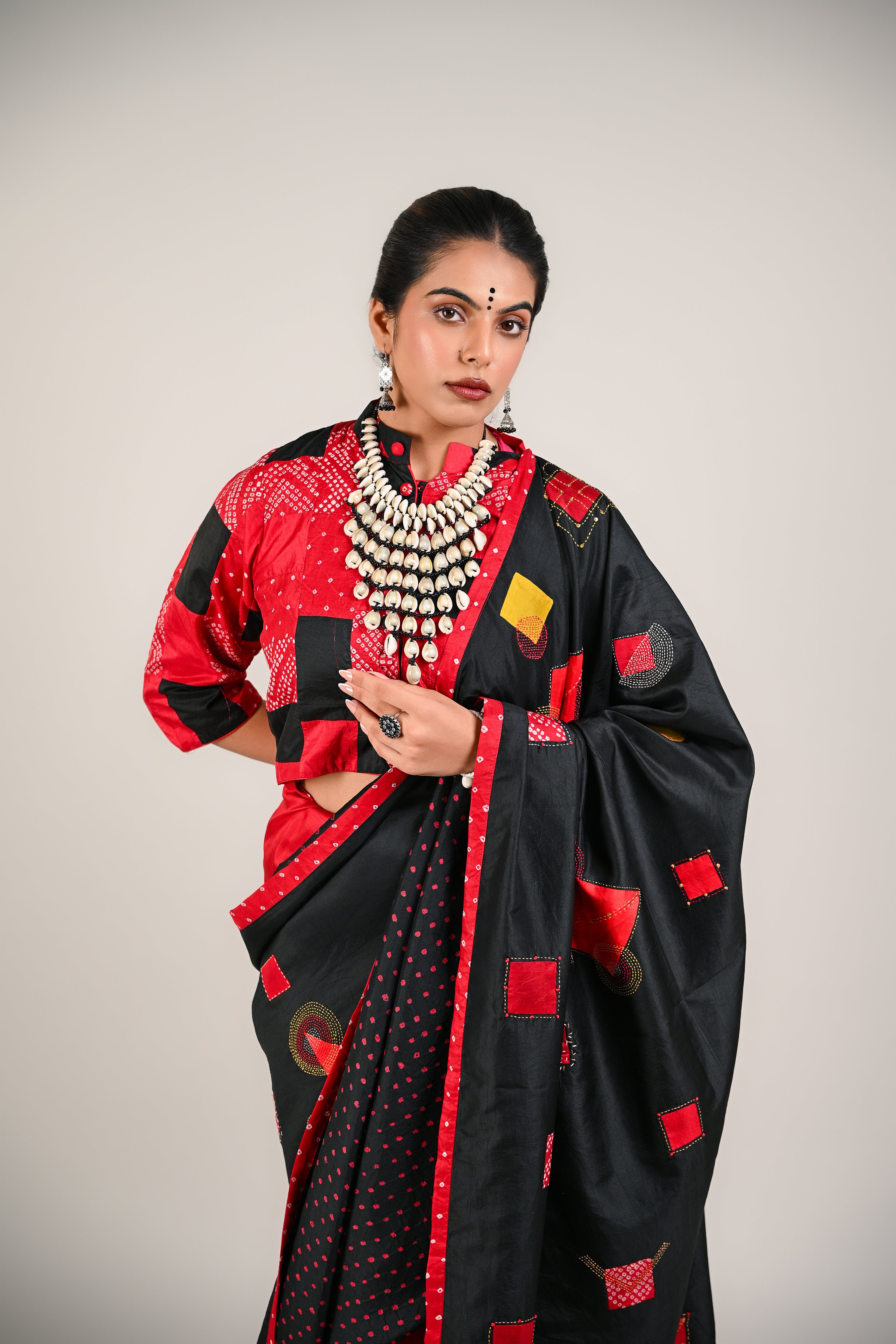 RED- BLACK WABI - SABI REVERSIBLE EMBROIDERED SAREE