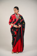 RED- BLACK WABI - SABI REVERSIBLE EMBROIDERED SAREE