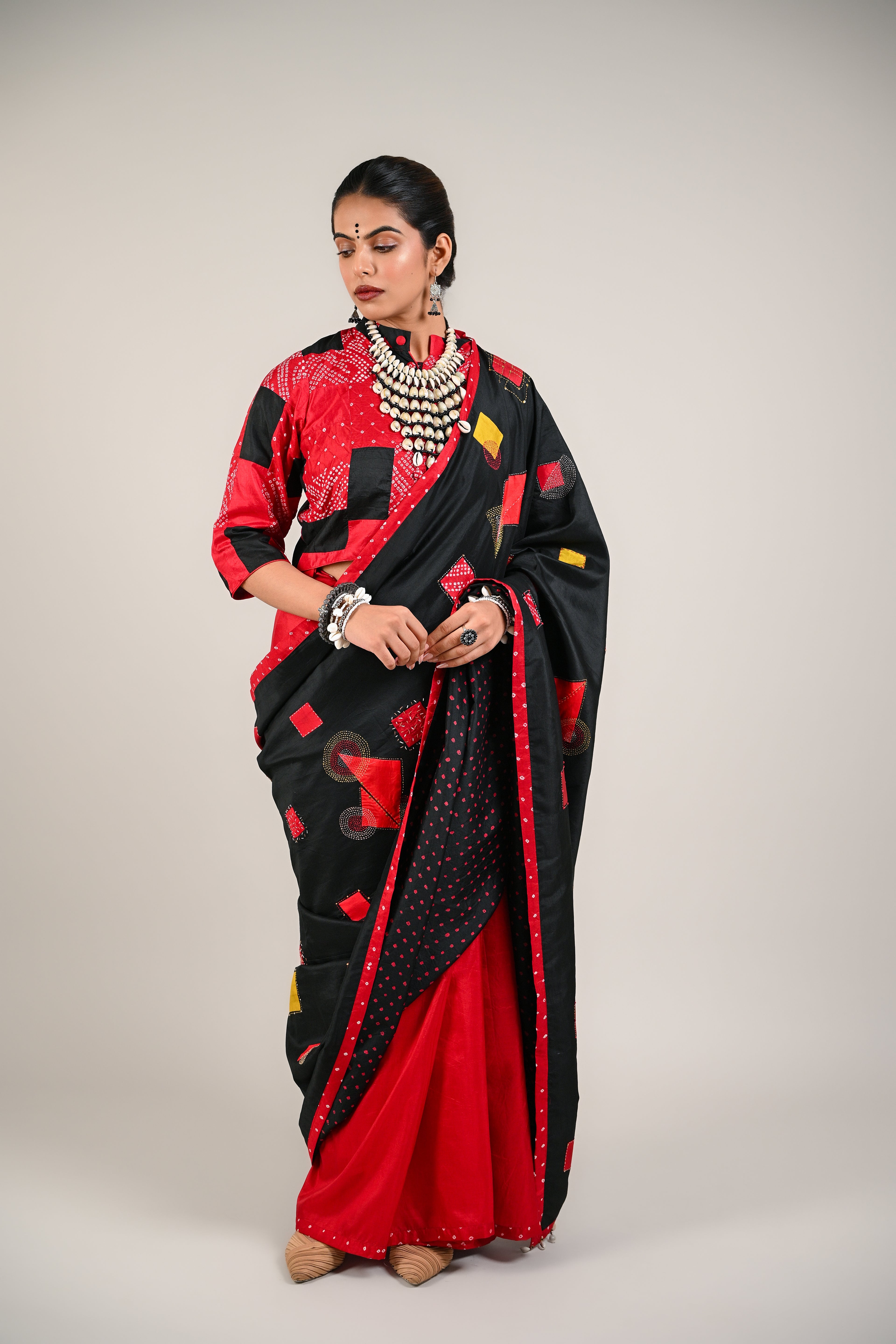 RED- BLACK WABI - SABI REVERSIBLE EMBROIDERED SAREE