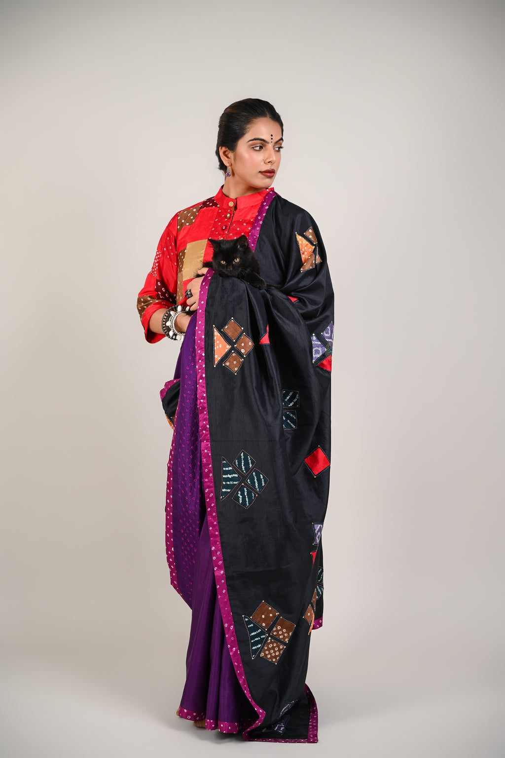 PURPLE - BLACK WABI - SABI REVERSIBLE EMBROIDERED SAREE