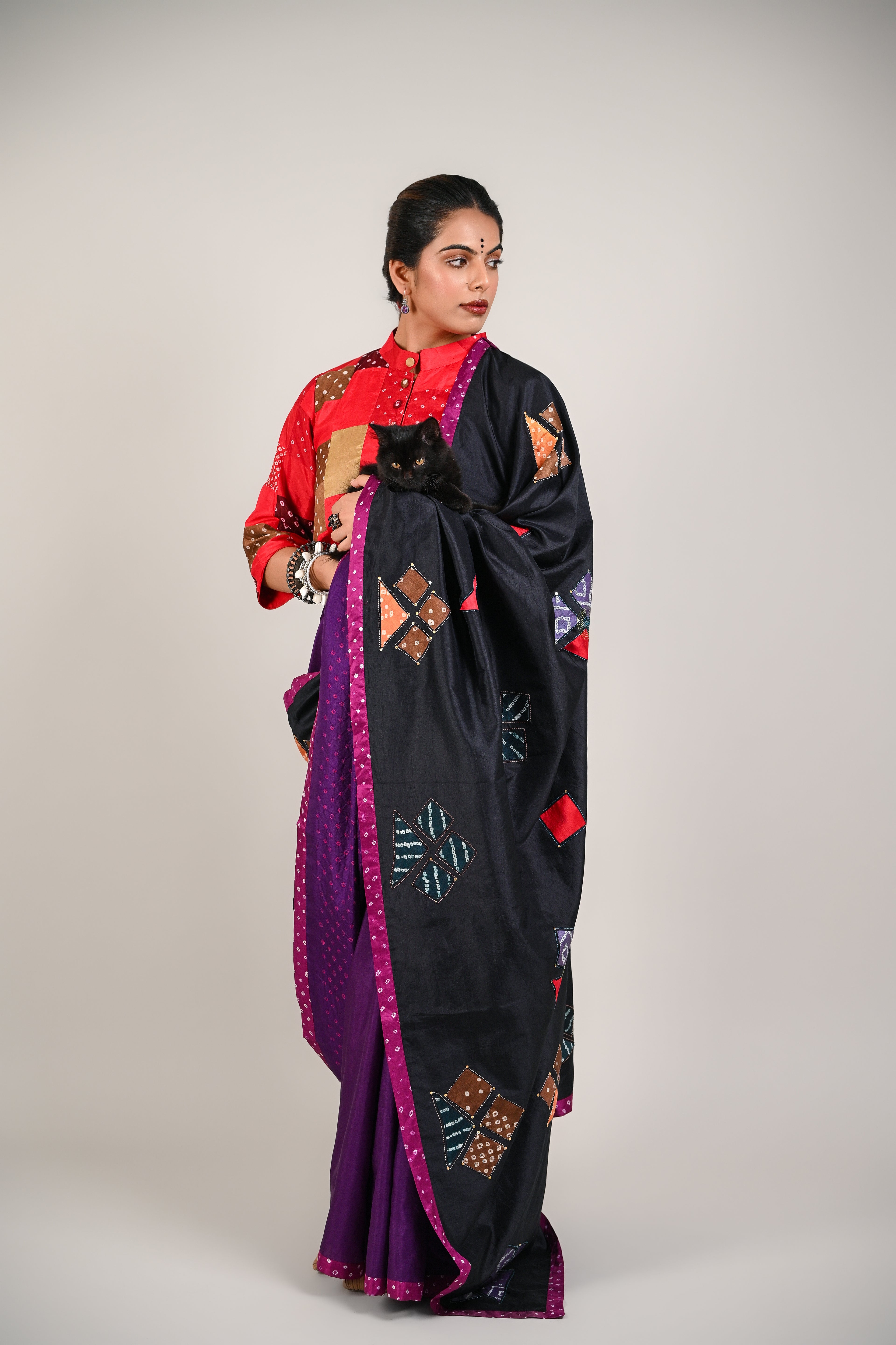 PURPLE - BLACK WABI - SABI REVERSIBLE EMBROIDERED SAREE