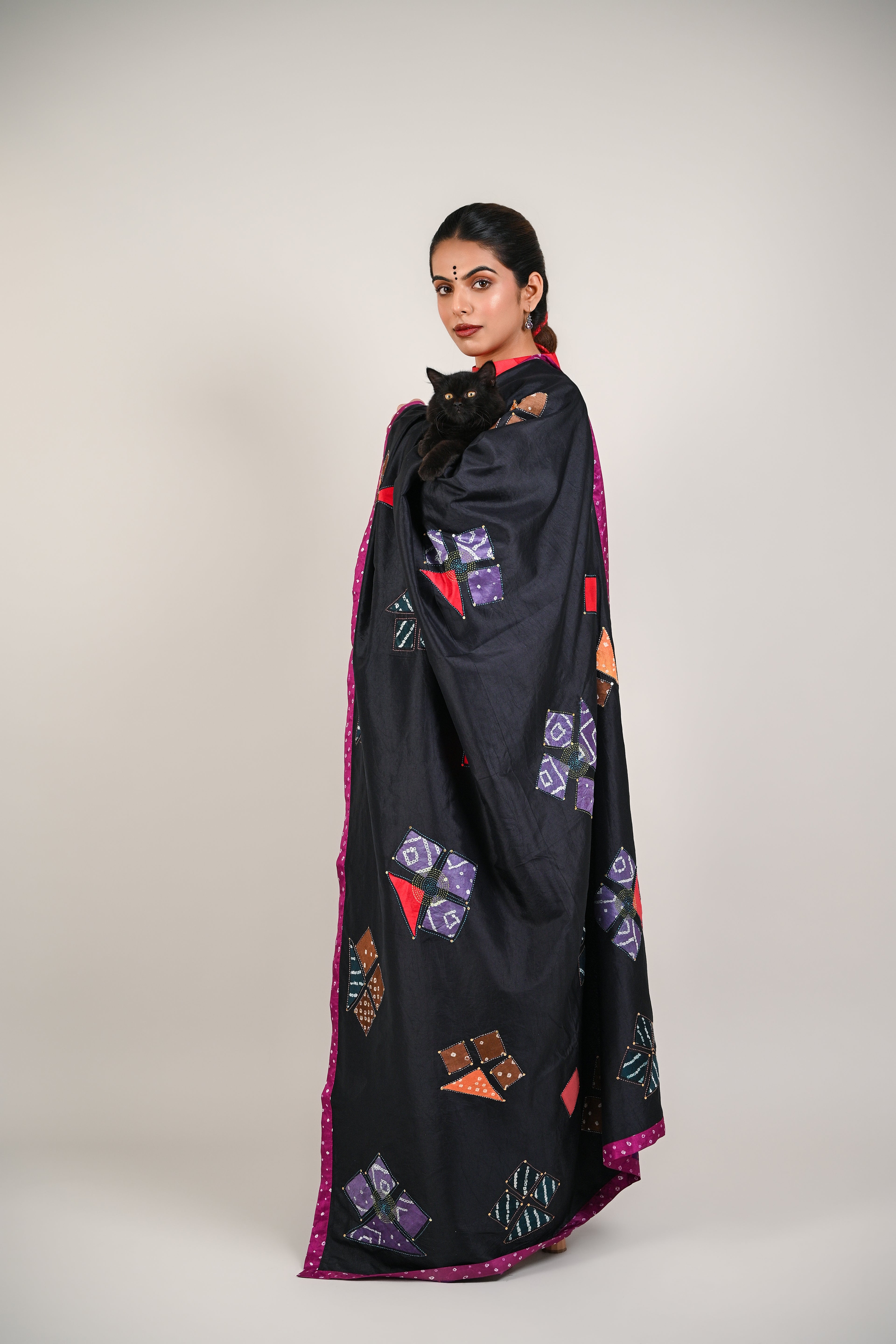 PURPLE - BLACK WABI - SABI REVERSIBLE EMBROIDERED SAREE