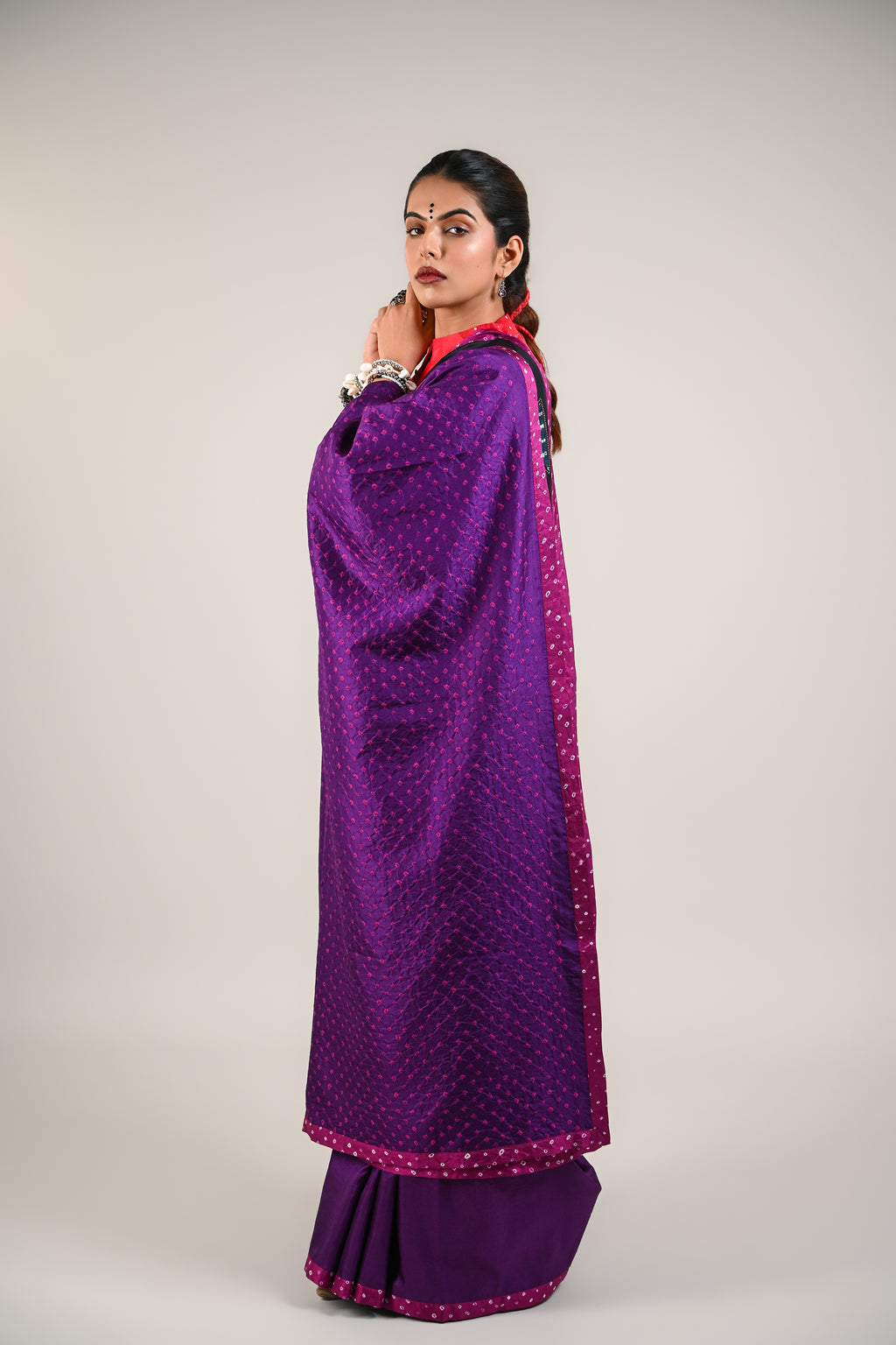 PURPLE - BLACK WABI - SABI REVERSIBLE EMBROIDERED SAREE