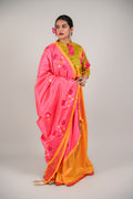 PINK - YELLOW WABI - SABI REVERSIBLE EMBROIDERED SAREE