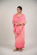 PEACH-PINK FLORAL BANDHANI SILK SAREE WITH EMBROIDERY AND TASSELS