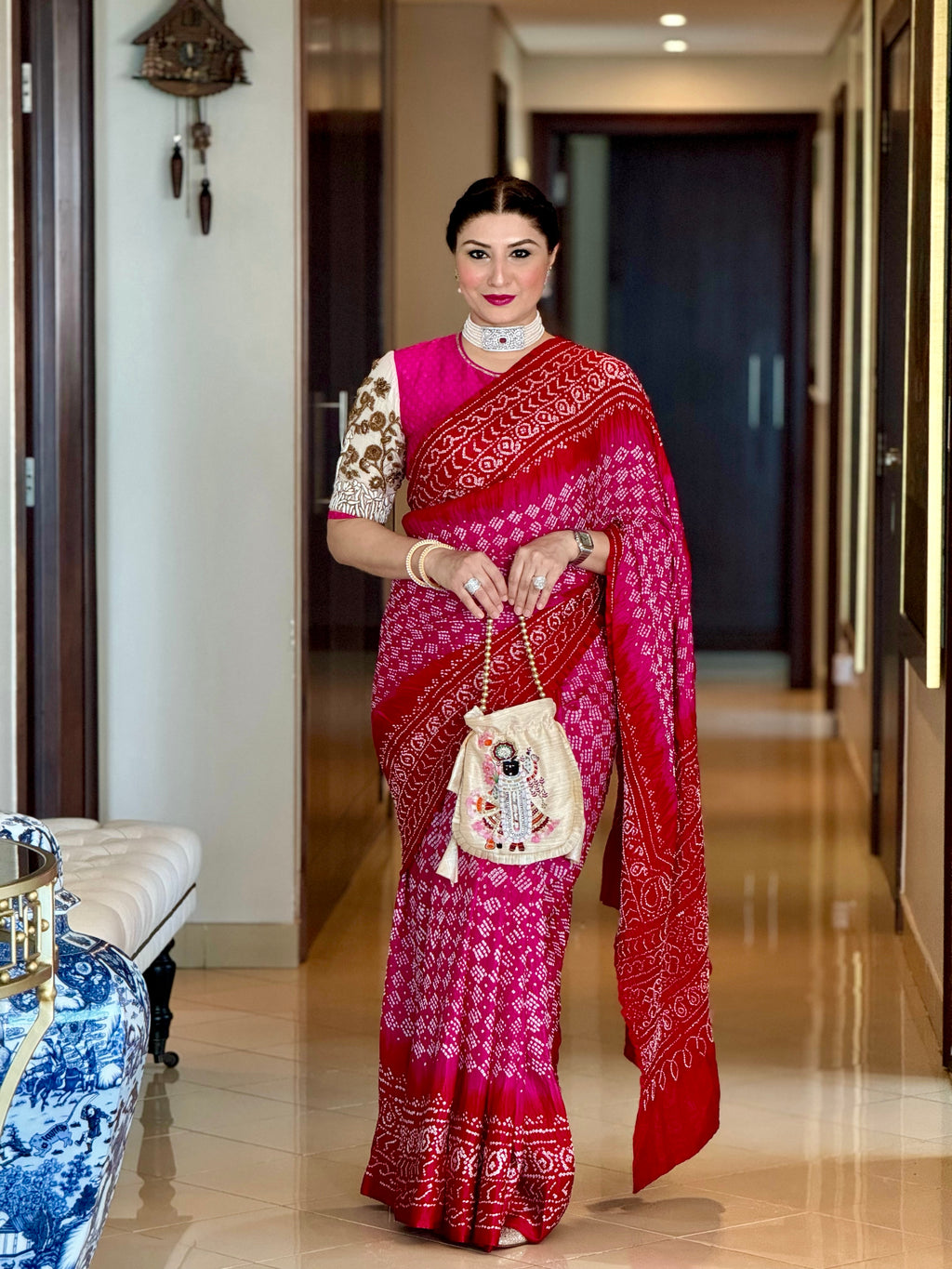 PINK-RED CLASSIC TRADITIONAL BANDHANI SILK SAREE