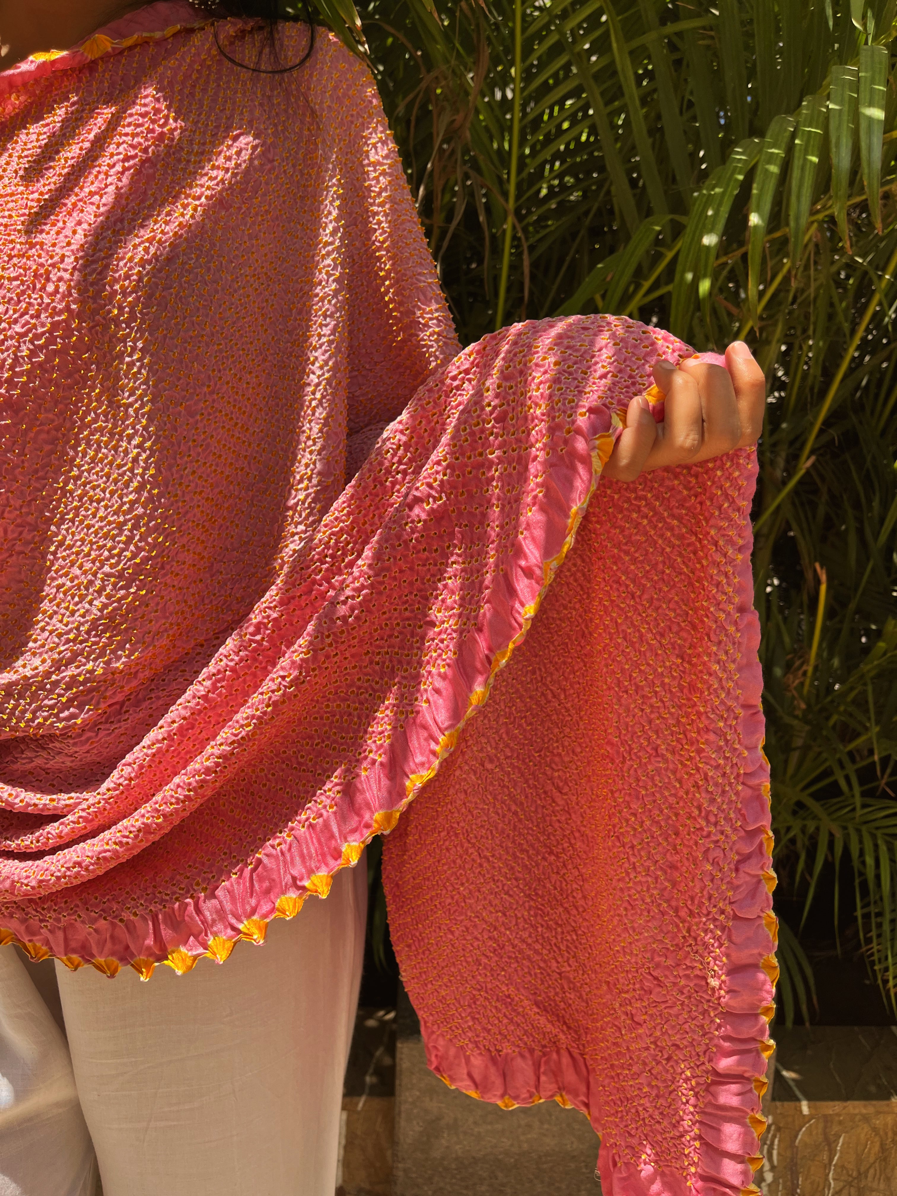 PEACH ETERNAL DOTS BANDHANI SILK DUPATTA