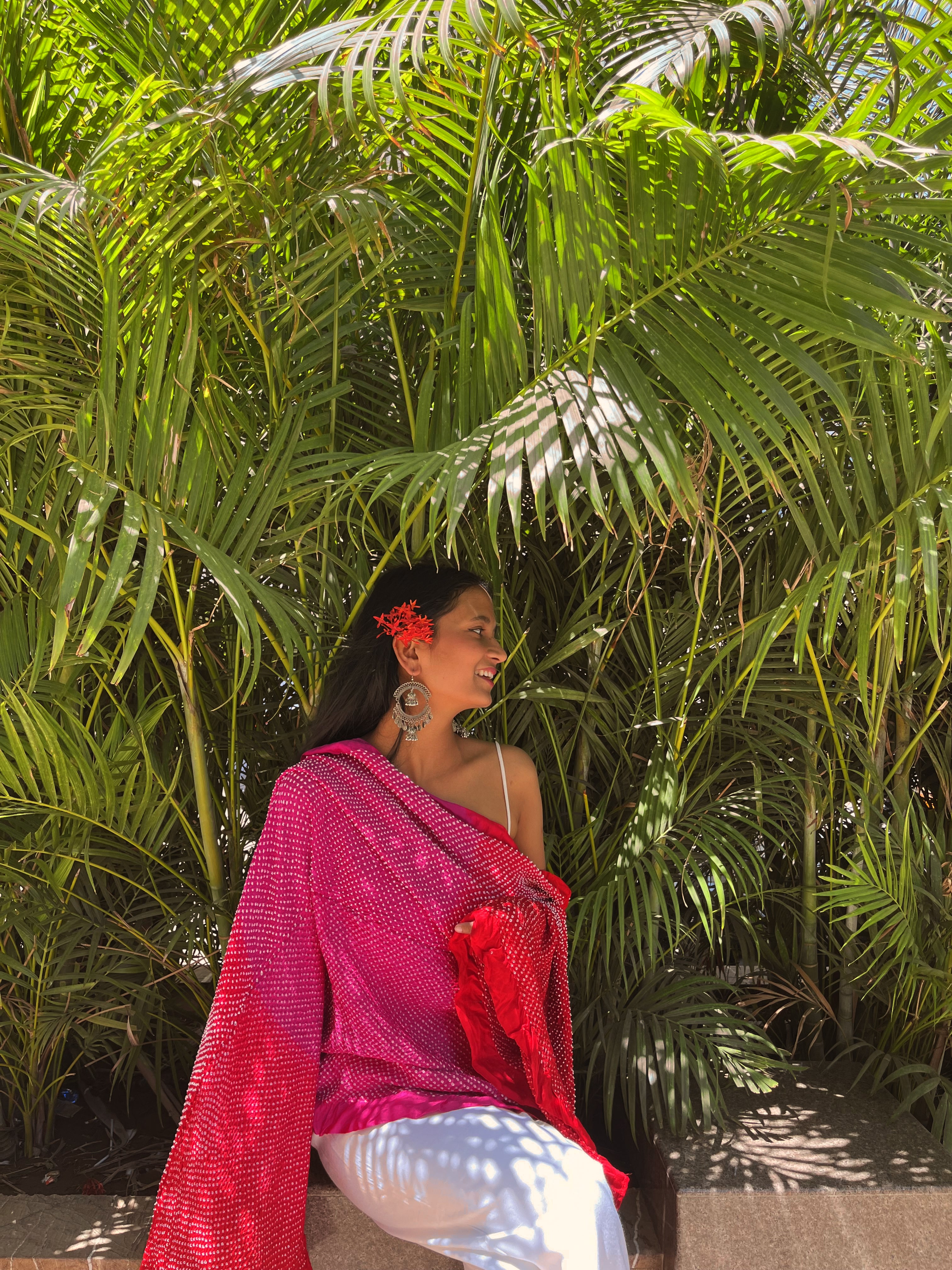 RED-PINK ETERNAL DOTS BANDHANI SILK DUPATTA