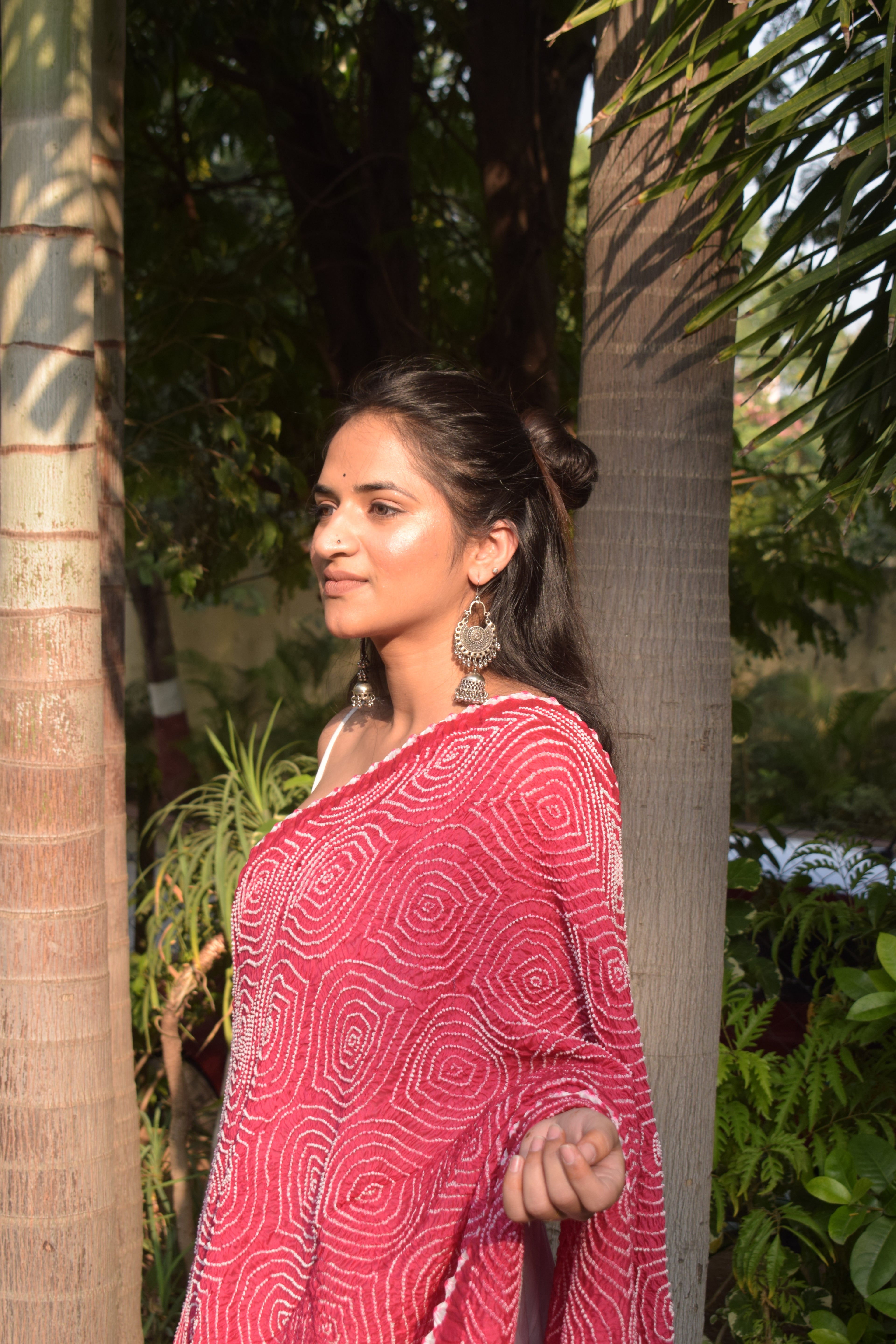 PINK MALAYSIAN IKAT CHANDERI BANDHANI SILK DUPATTA