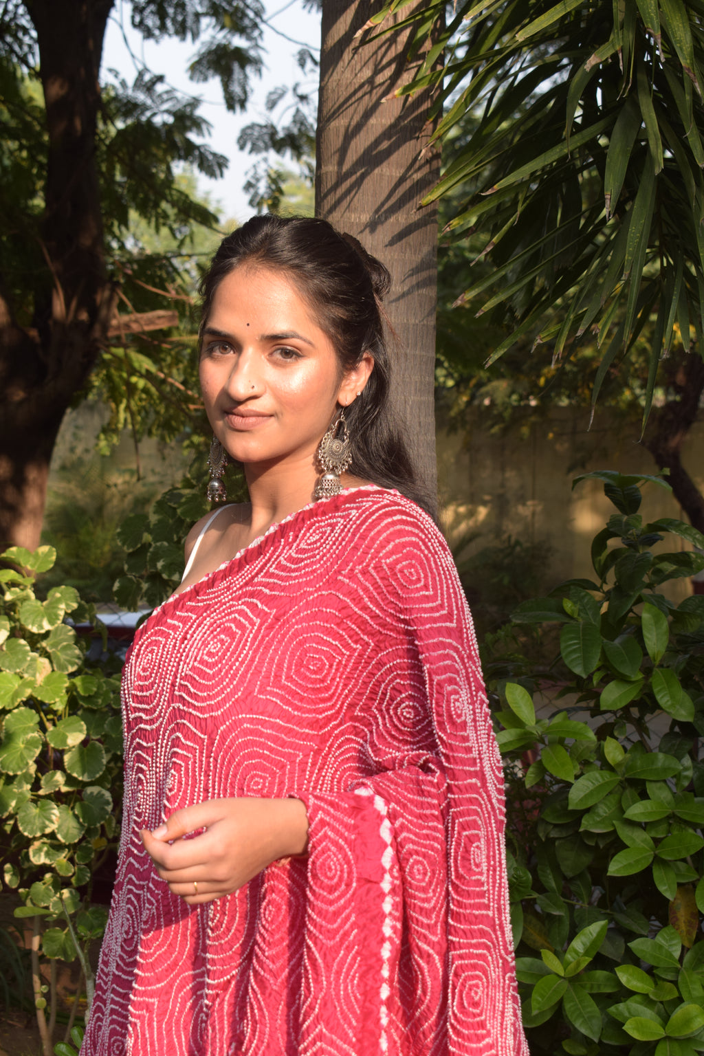PINK MALAYSIAN IKAT CHANDERI BANDHANI SILK DUPATTA