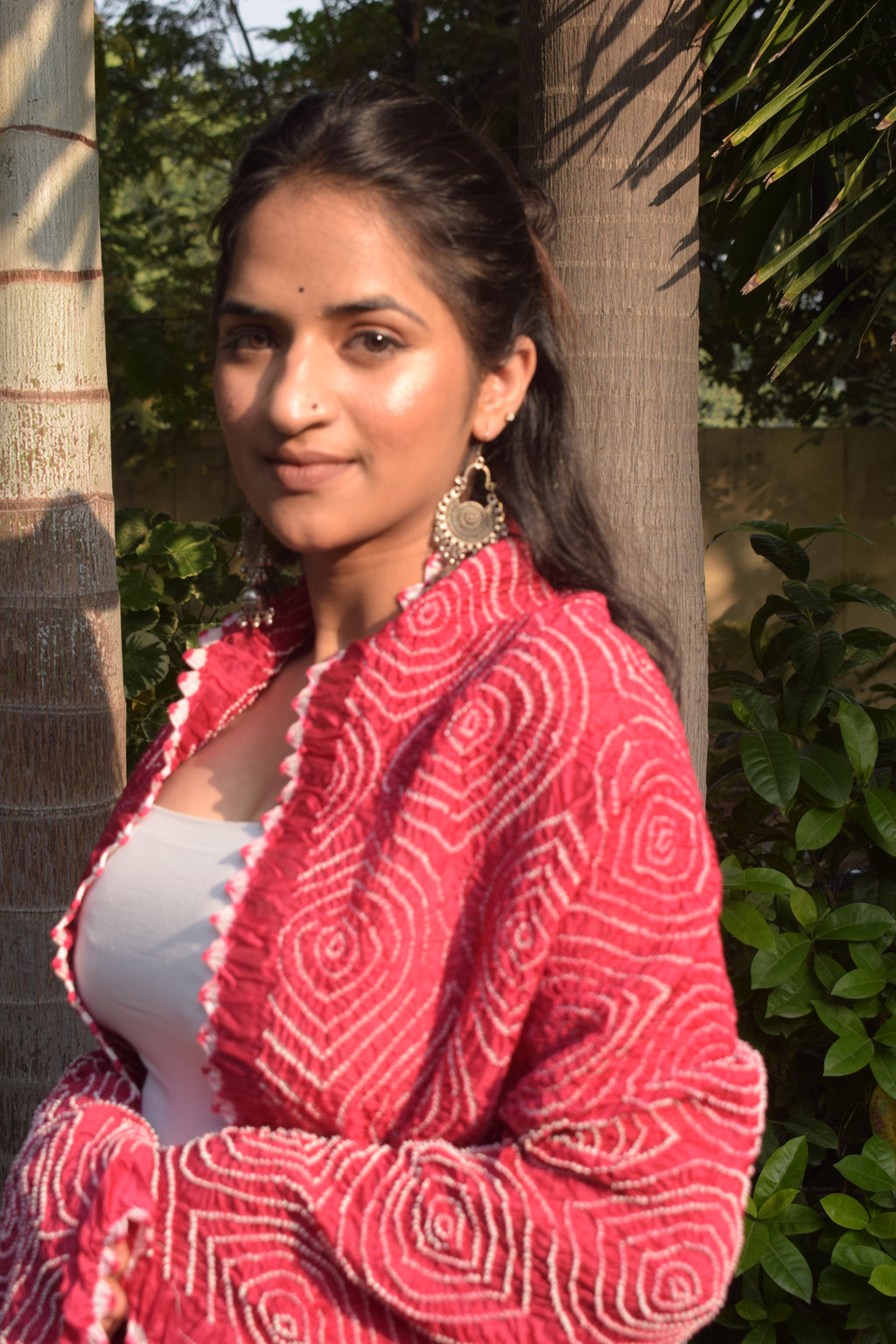 PINK MALAYSIAN IKAT CHANDERI BANDHANI SILK DUPATTA