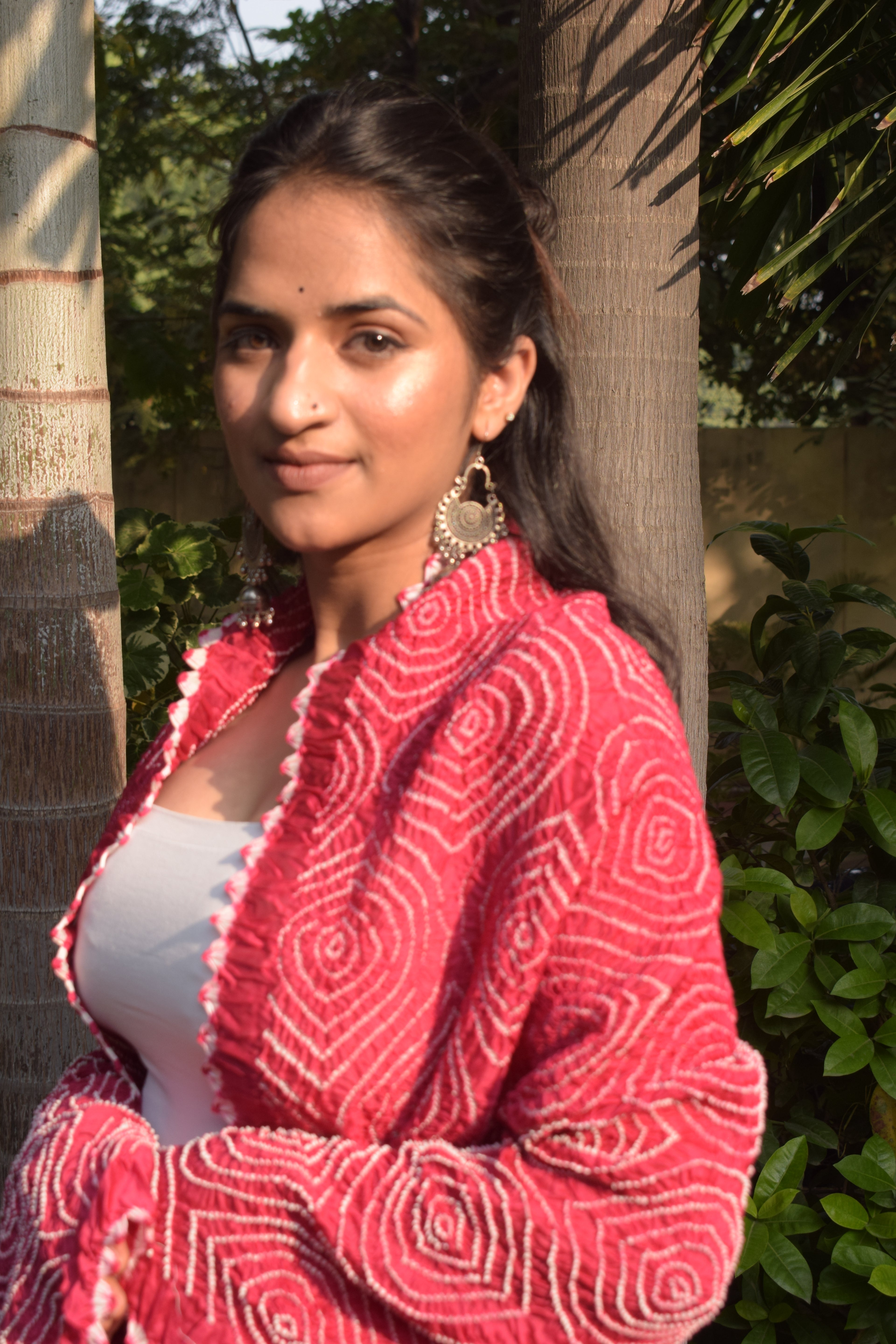 PINK MALAYSIAN IKAT CHANDERI BANDHANI SILK DUPATTA