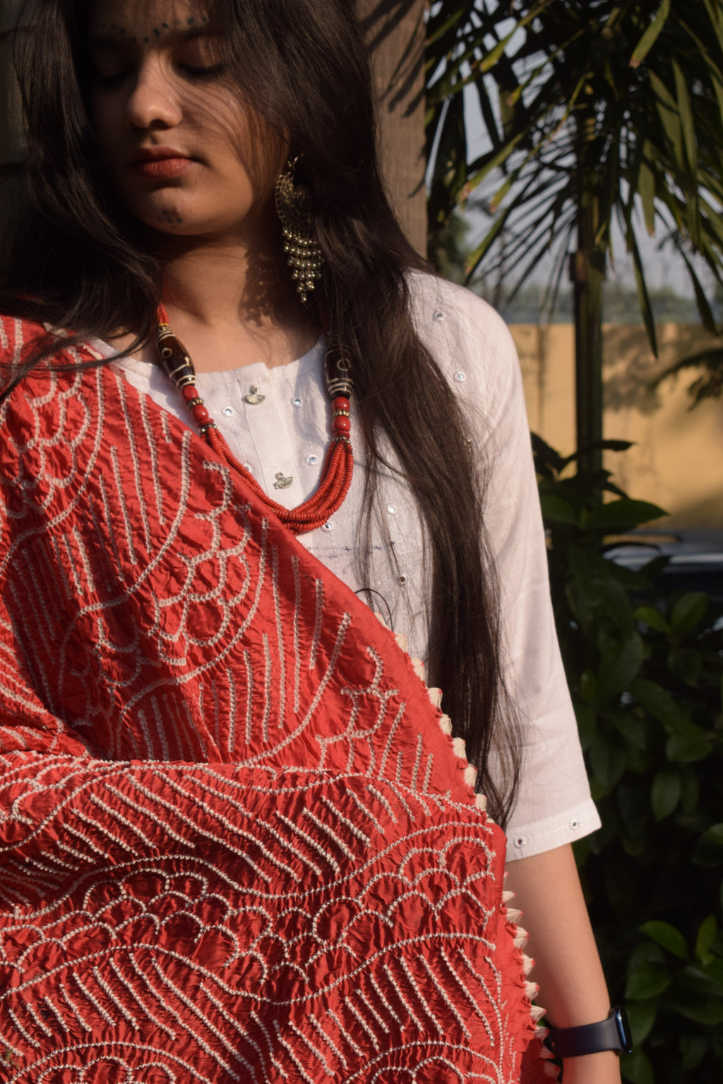 ORANGE JAPANESE WAVE CHANDERI BANDHANI DUPATTA