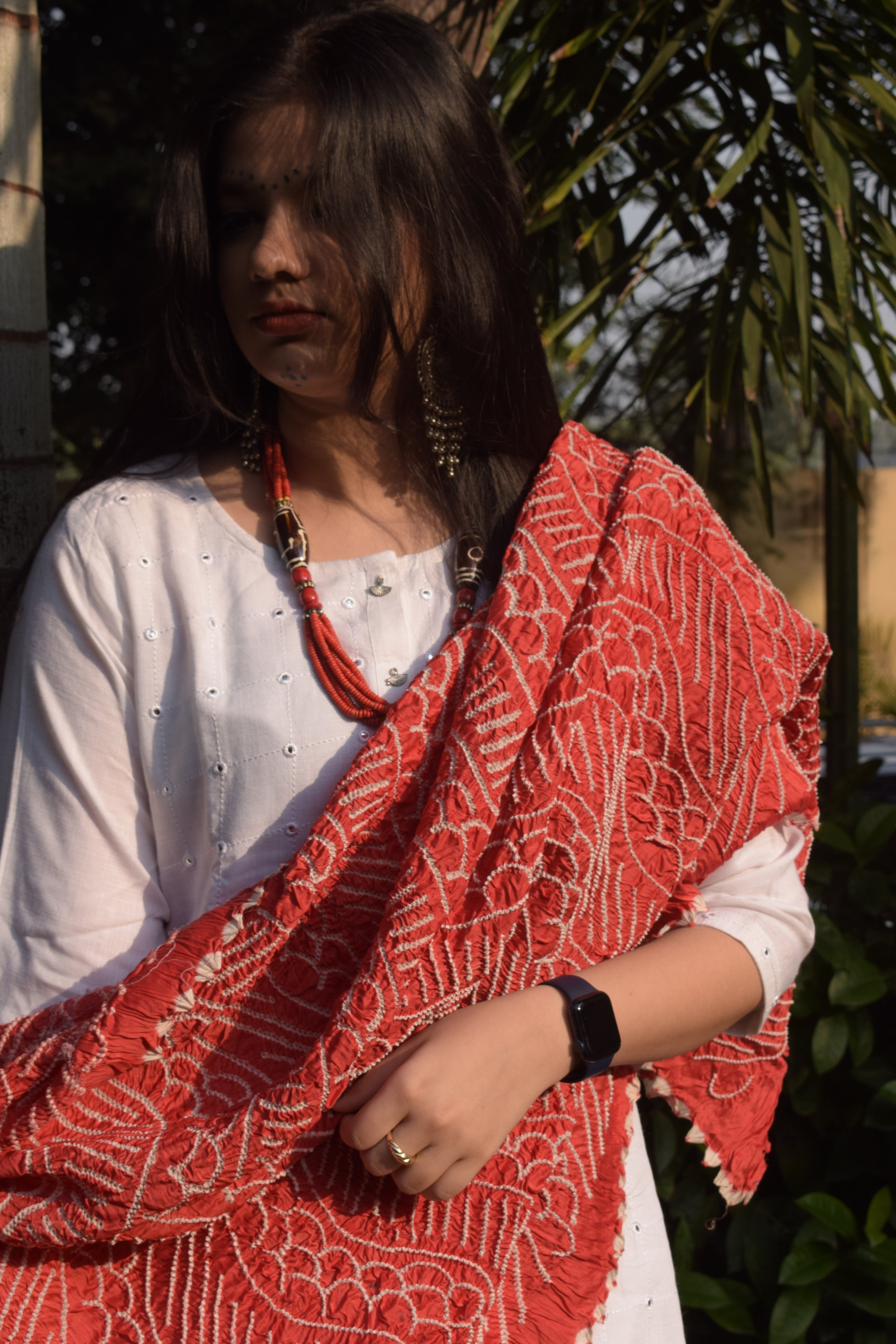 ORANGE JAPANESE WAVE CHANDERI BANDHANI DUPATTA