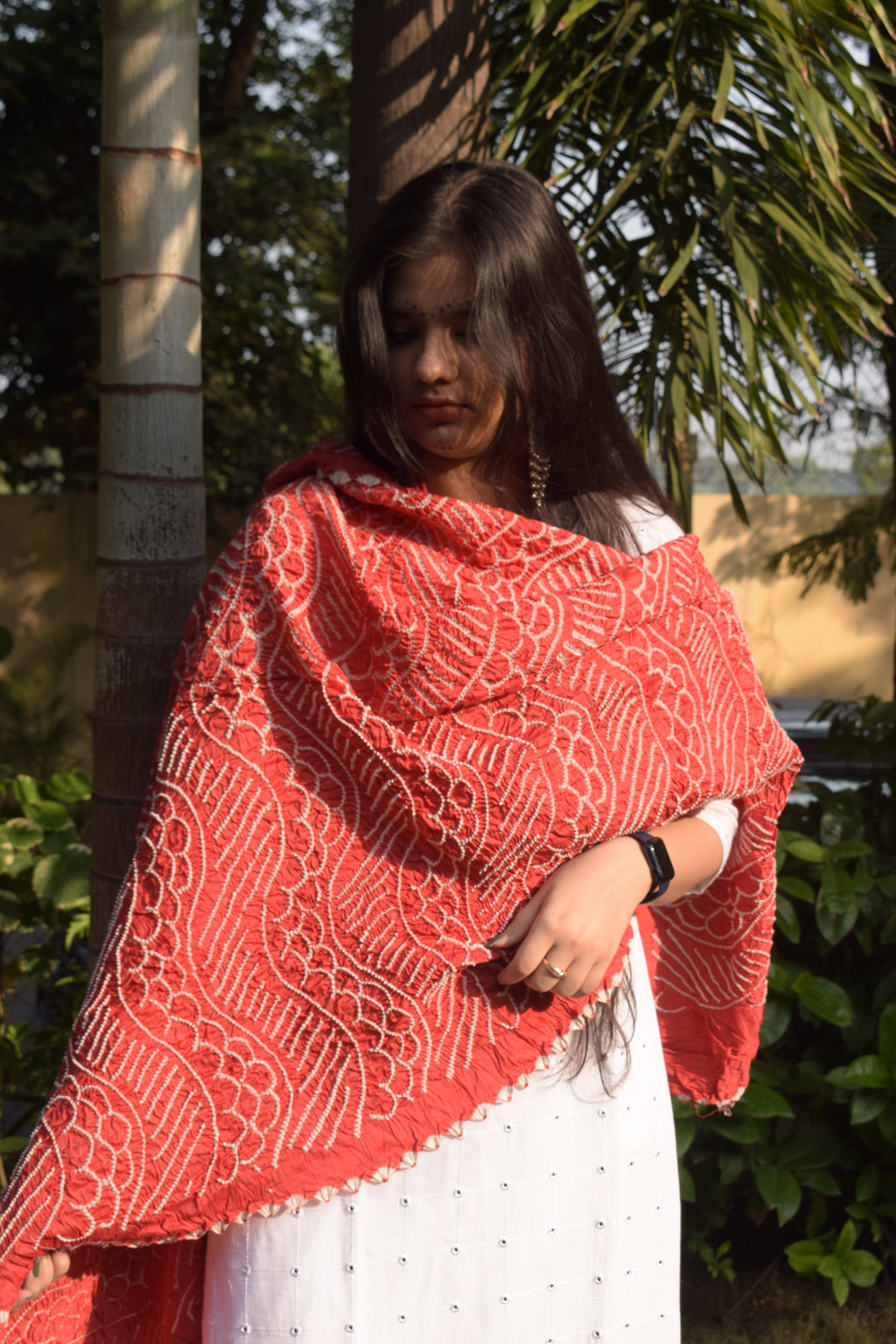 ORANGE JAPANESE WAVE CHANDERI BANDHANI DUPATTA