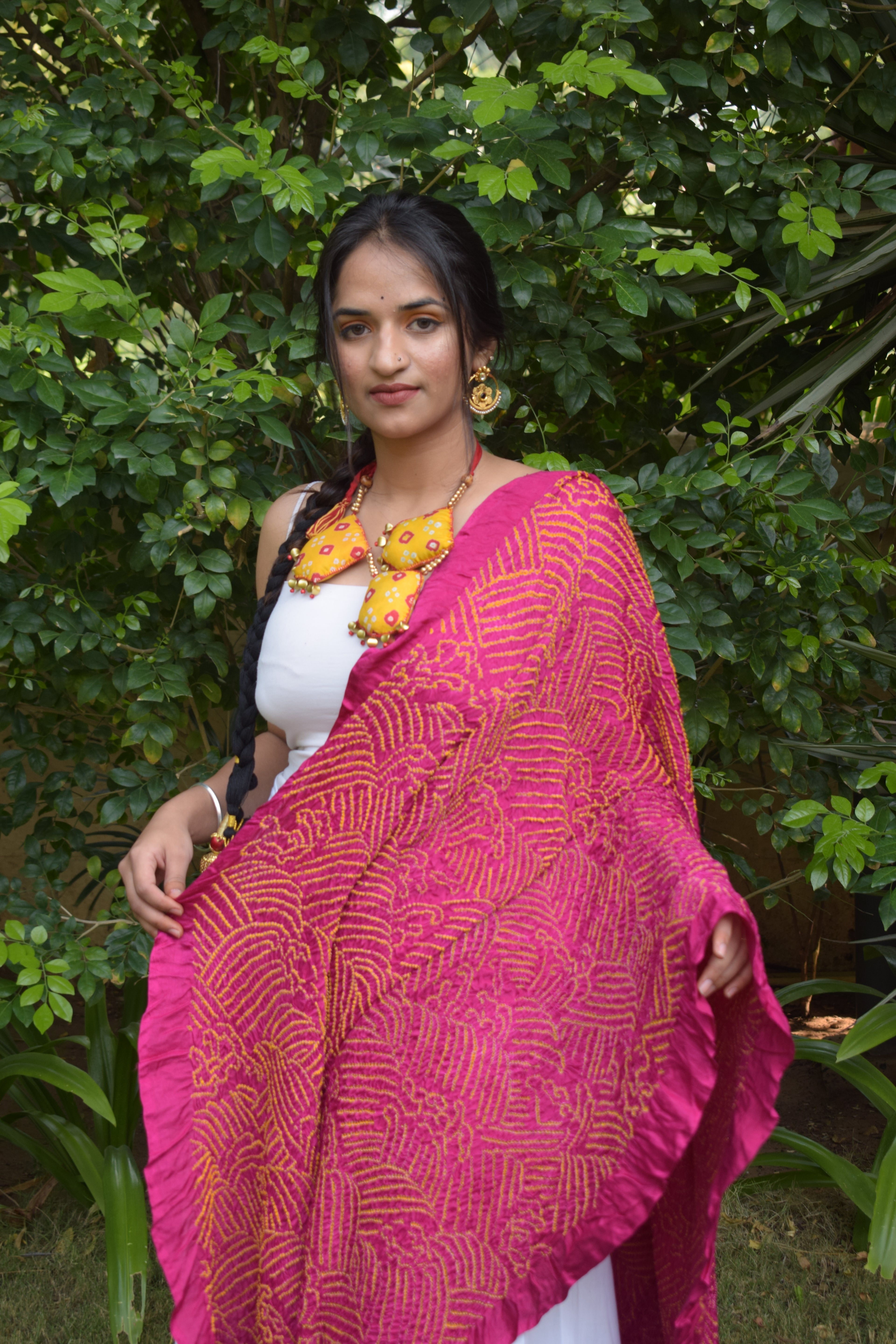 PINK JAPANESE WAVE BANDHANI SILK DUPATTA