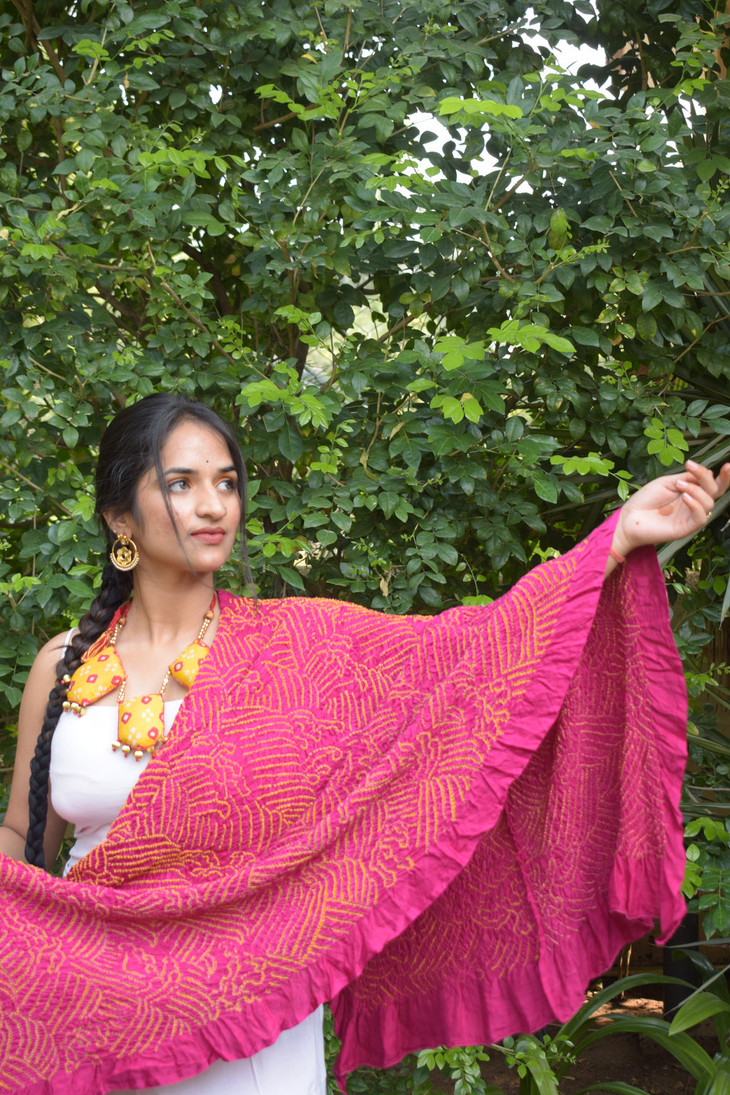 PINK JAPANESE WAVE BANDHANI SILK DUPATTA