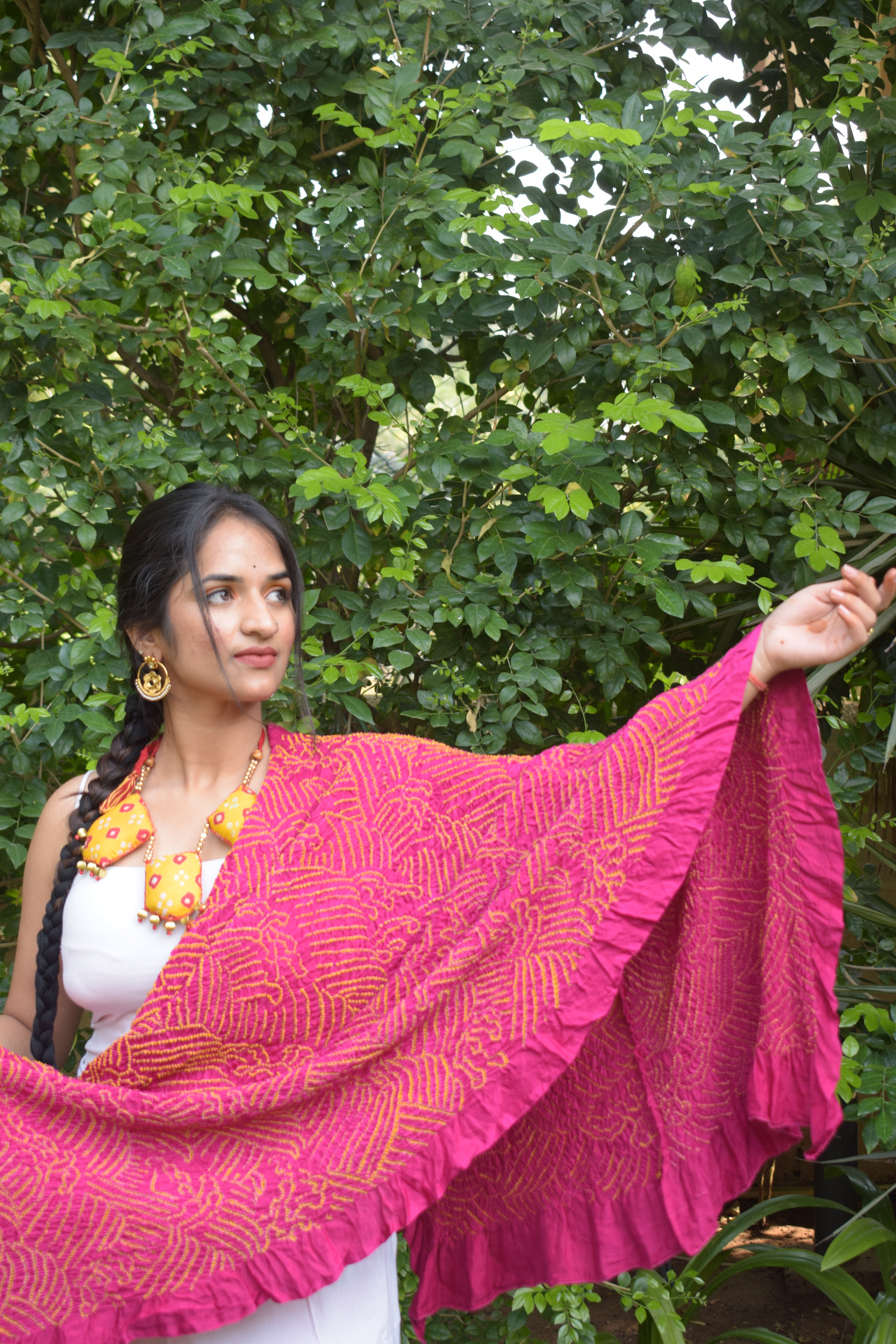 PINK JAPANESE WAVE BANDHANI SILK DUPATTA