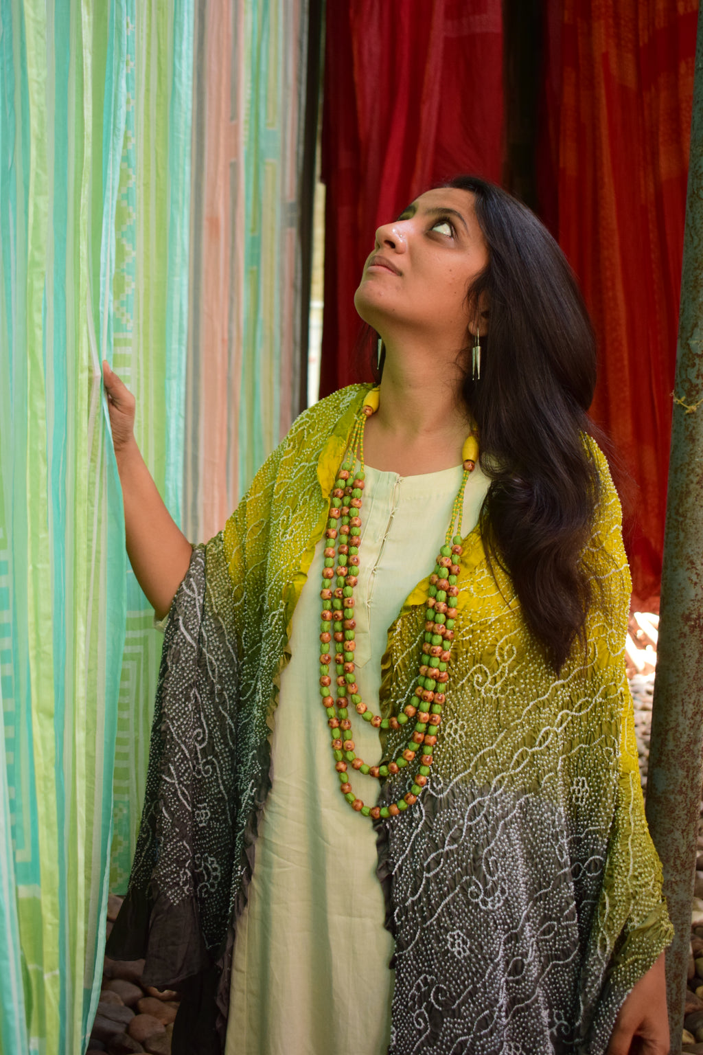 GREEN-GREY JAPANESE BANDHANI SILK DUPATTA