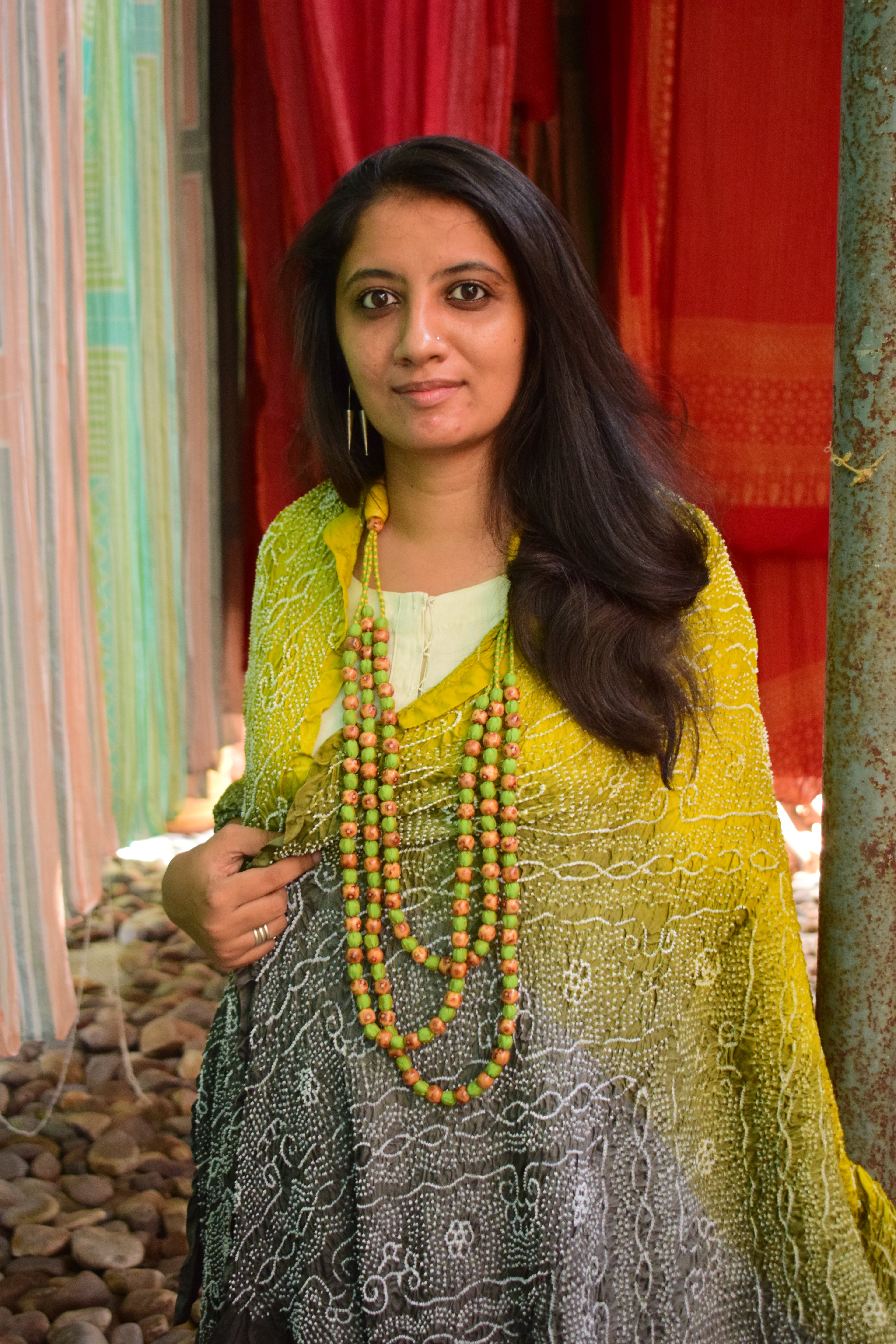GREEN-GREY JAPANESE BANDHANI SILK DUPATTA