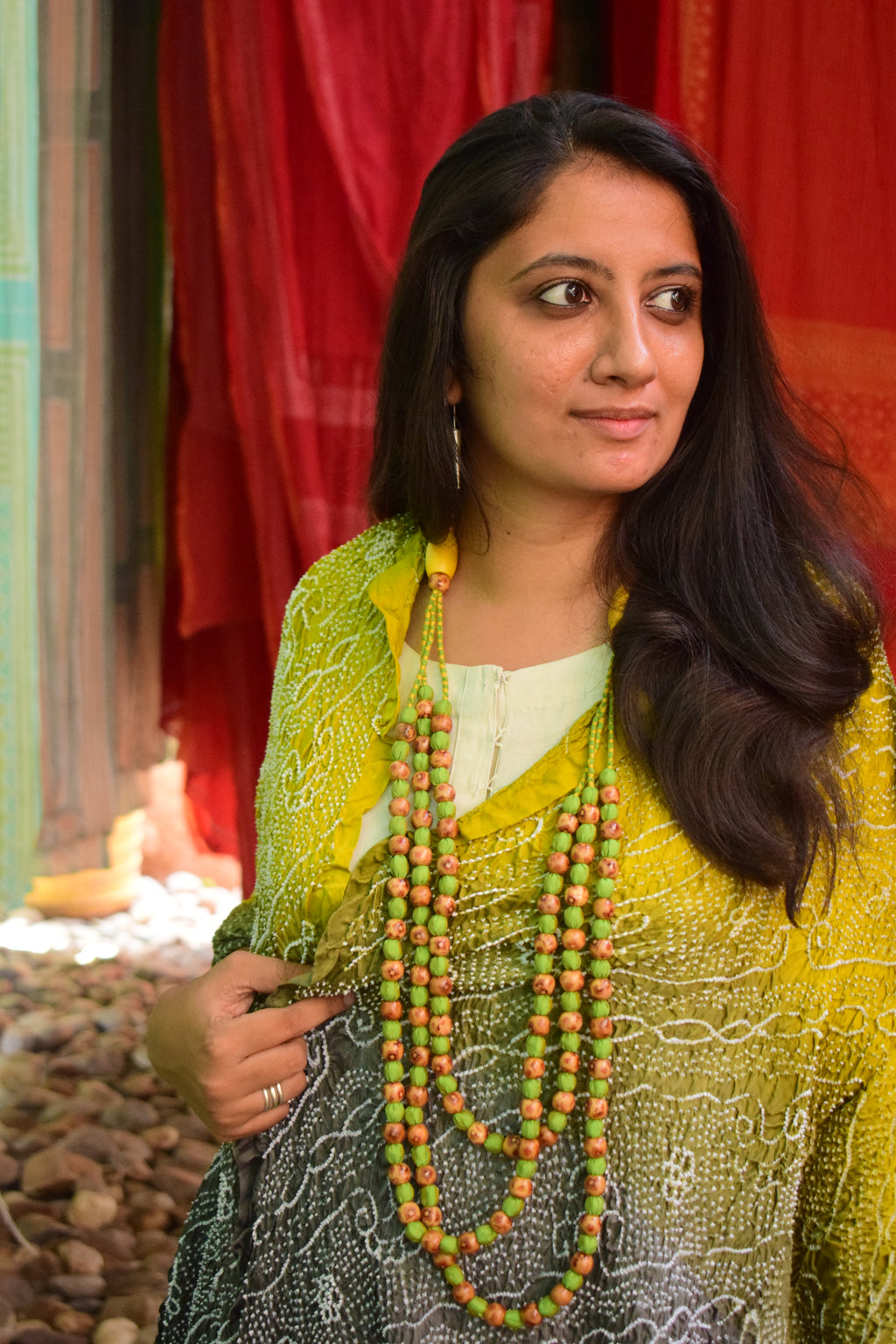 GREEN-GREY JAPANESE BANDHANI SILK DUPATTA
