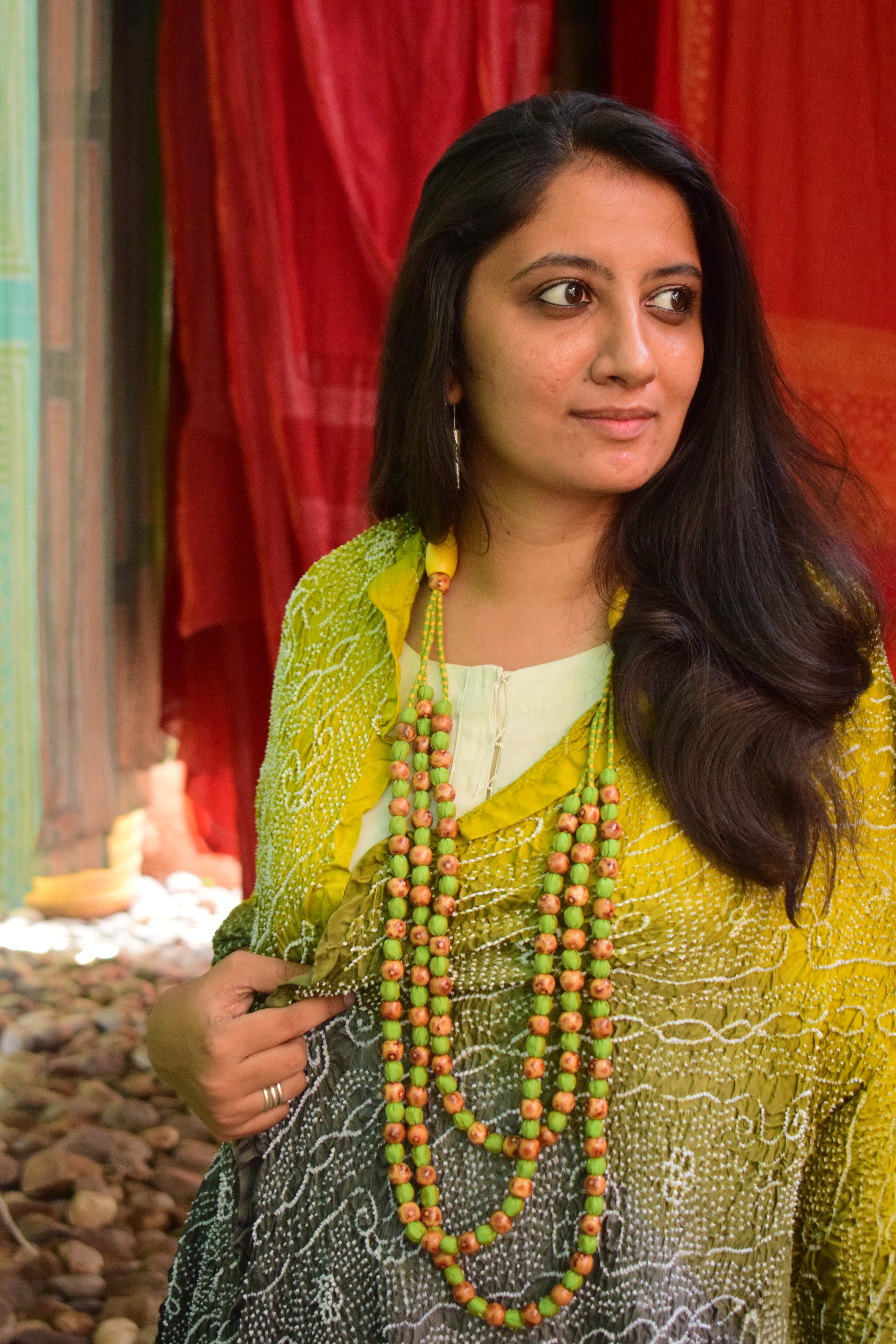GREEN-GREY JAPANESE BANDHANI SILK DUPATTA