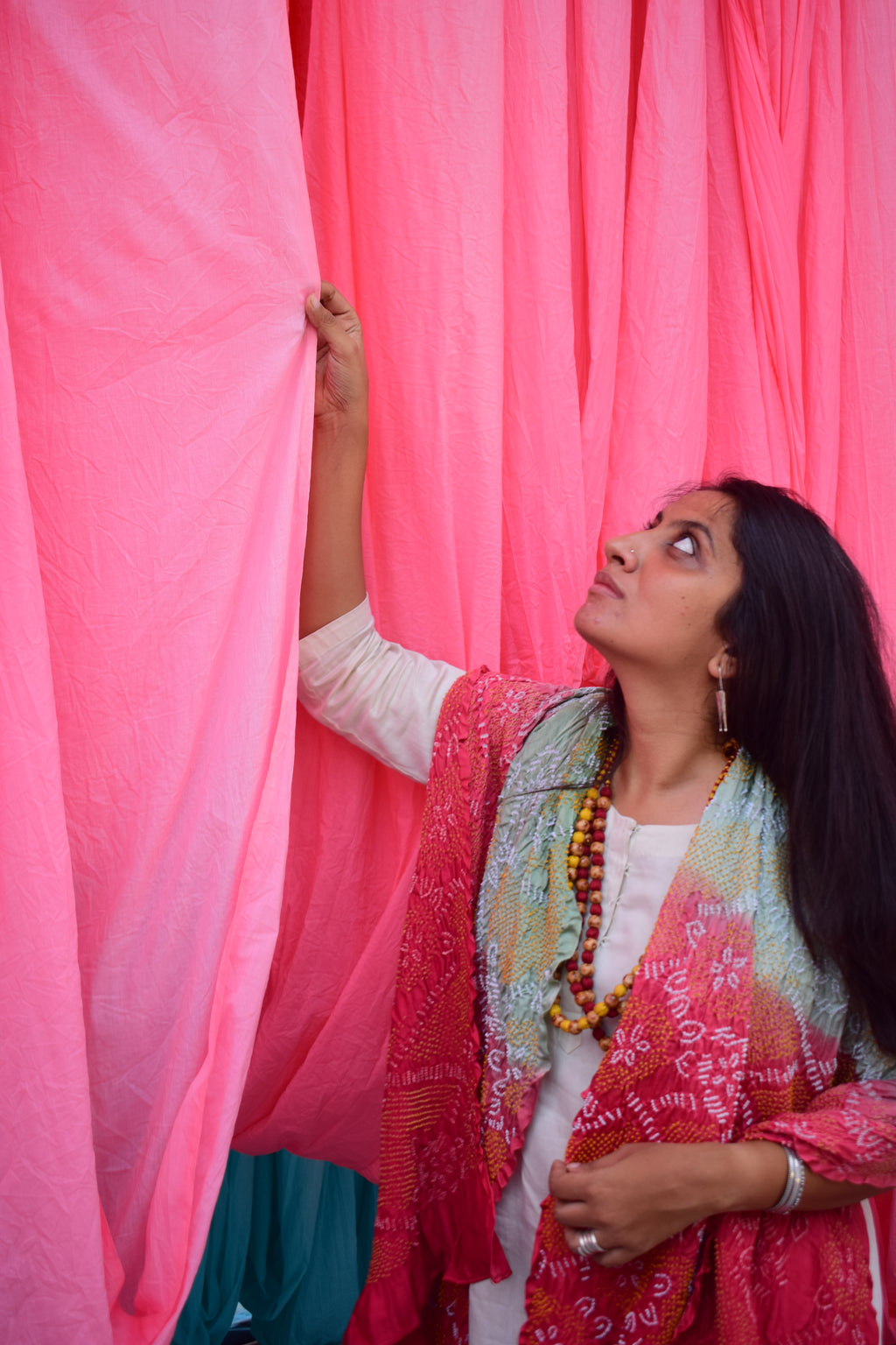 GREY-PINK JAPANESE BANDHANI SILK DUPATTA