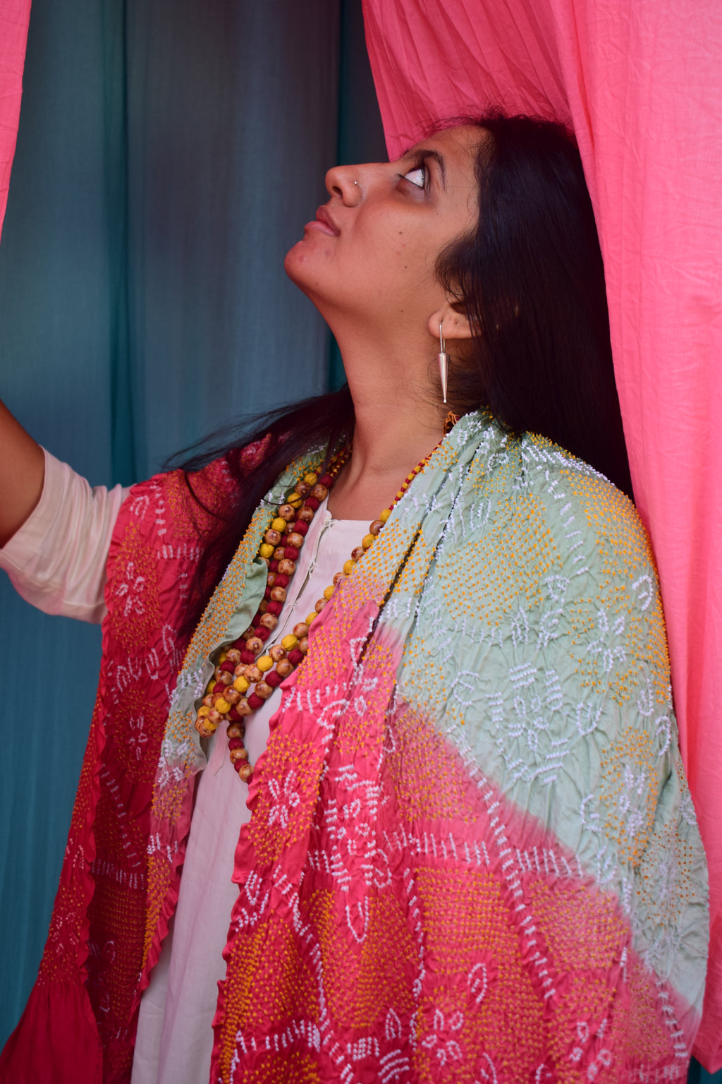GREY-PINK JAPANESE BANDHANI SILK DUPATTA