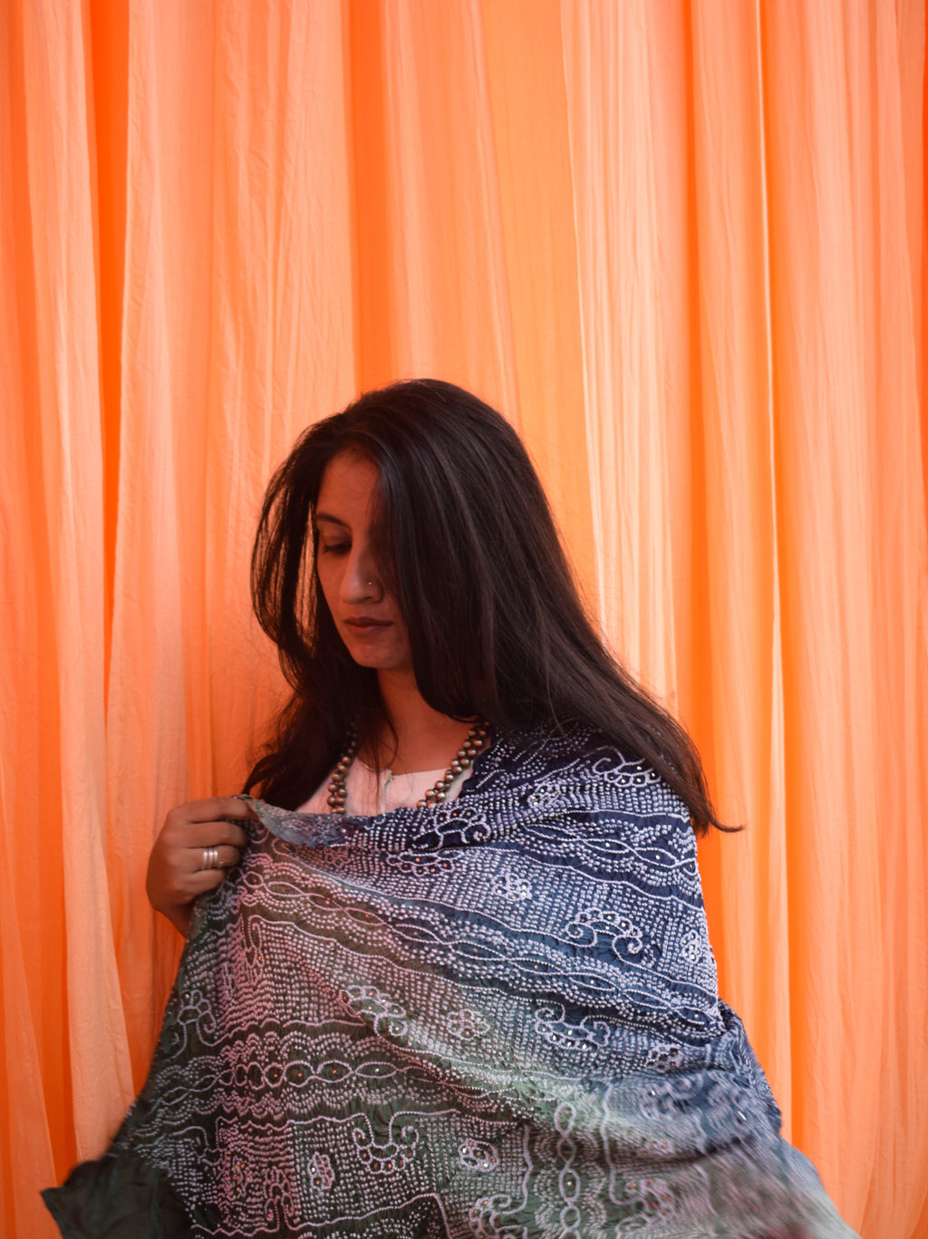 BLUE-GREEN CLASSIC TRADITIONAL BANDHANI SILK DUPATTA