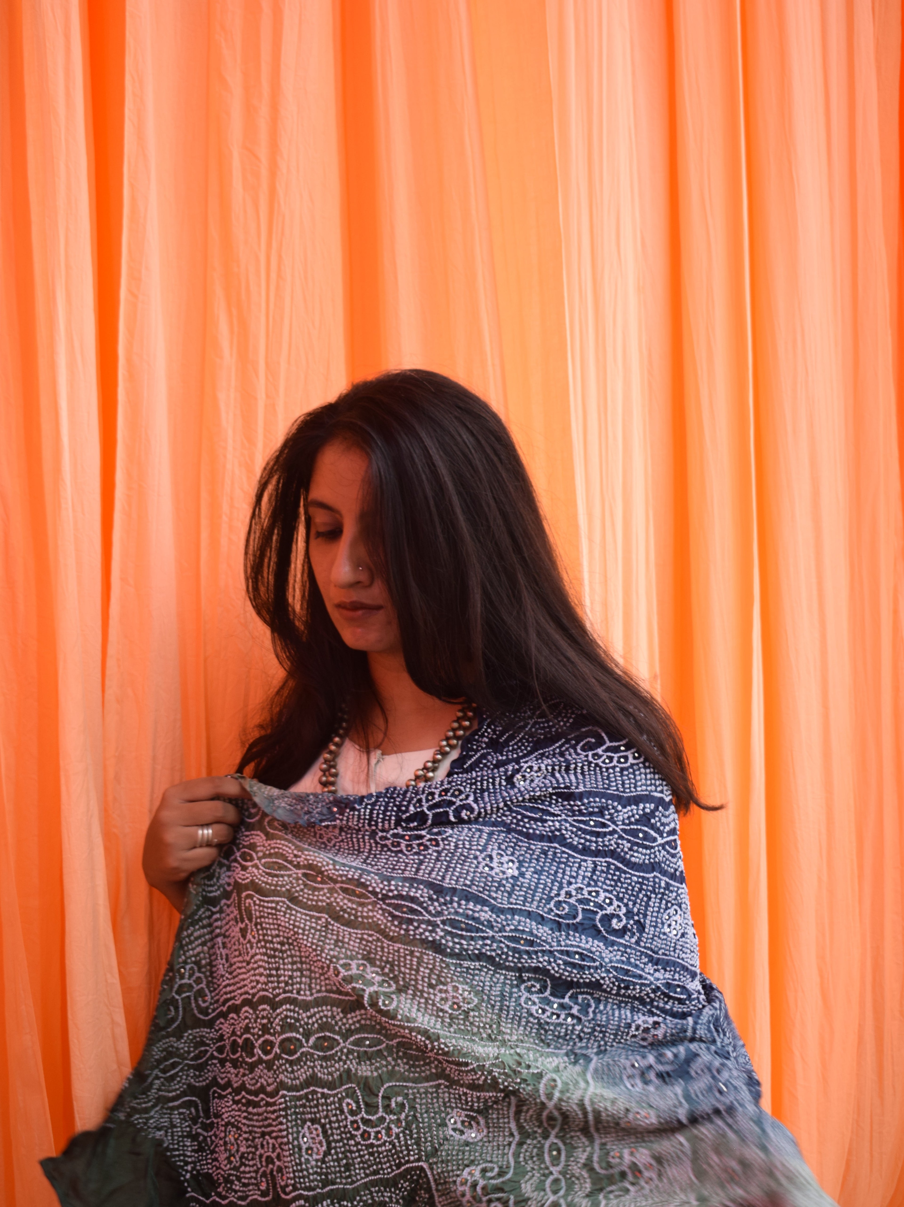 BLUE-GREEN CLASSIC TRADITIONAL BANDHANI SILK DUPATTA