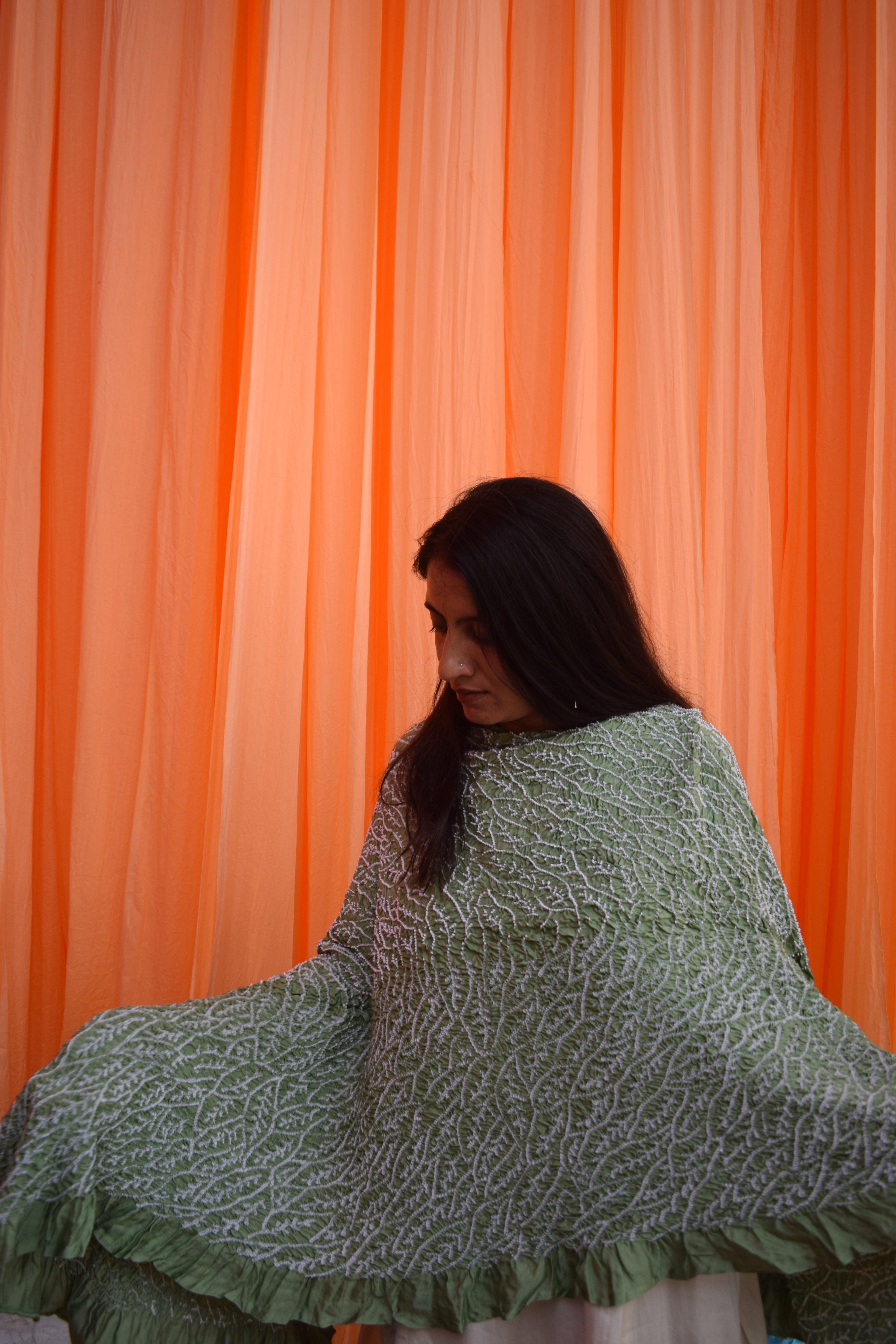 LIGHT GREEN FLOWER BANDHANI SILK DUPATTA