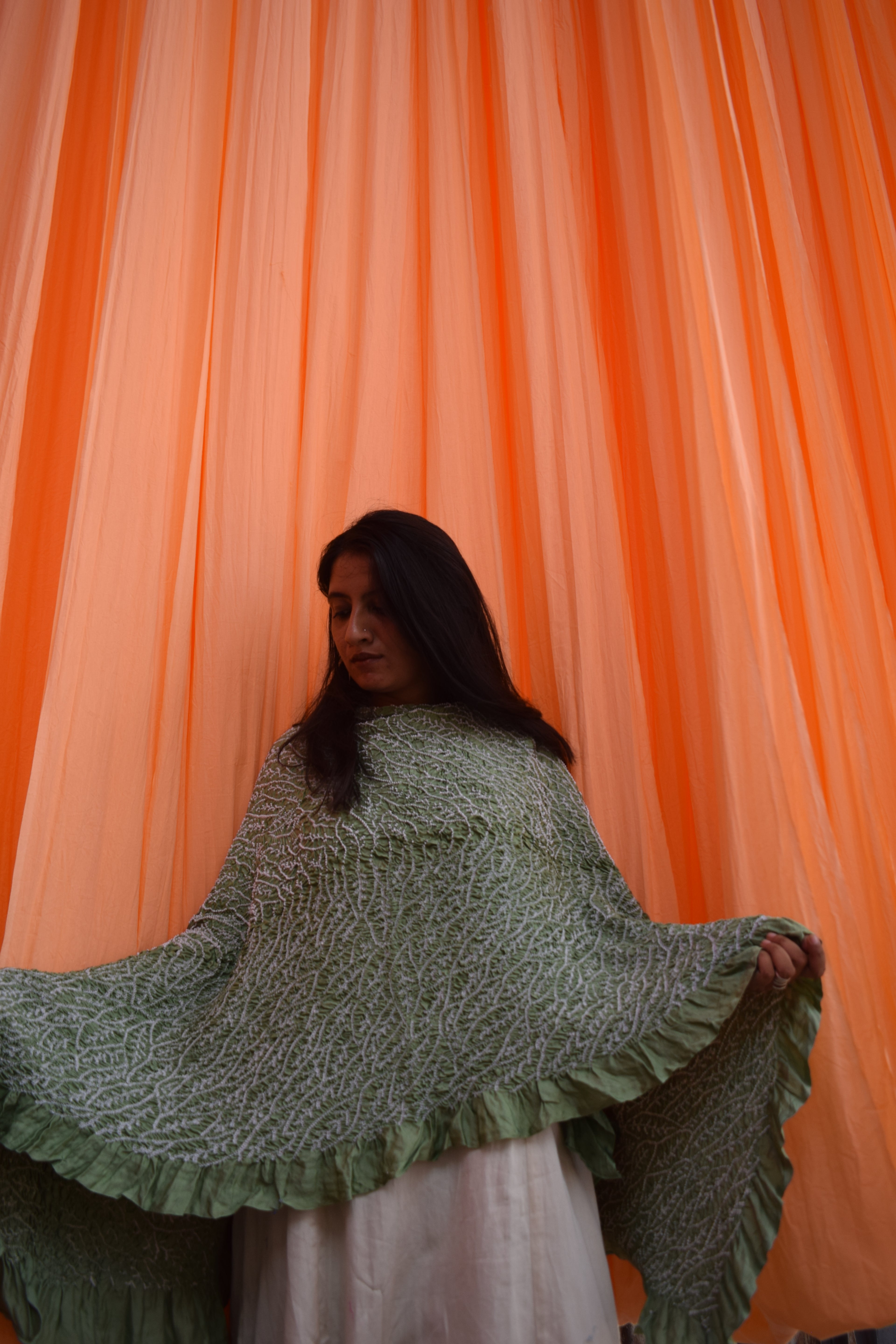 LIGHT GREEN FLOWER BANDHANI SILK DUPATTA