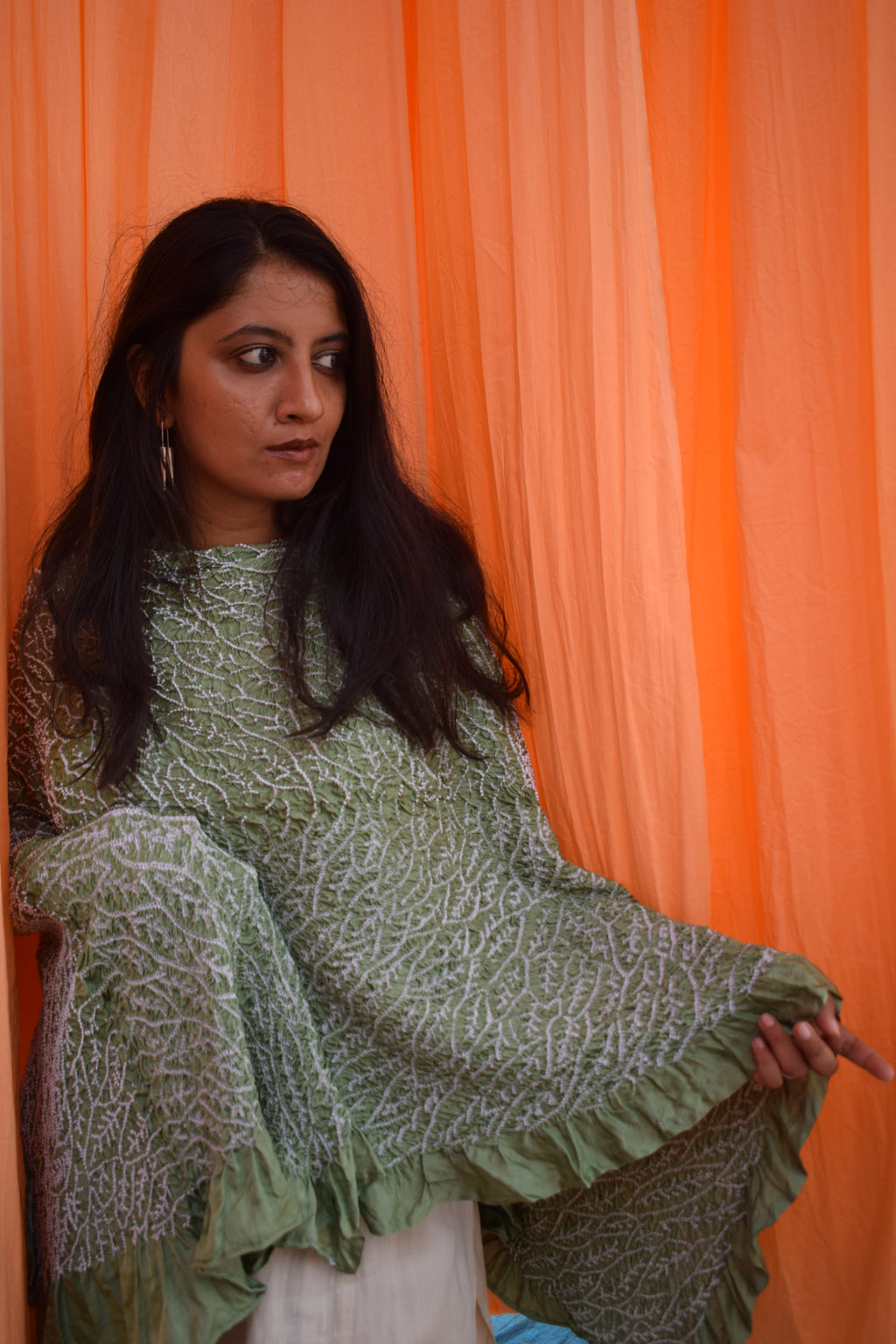 LIGHT GREEN FLOWER BANDHANI SILK DUPATTA