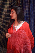 RED LINES AND DOTS BANDHANI SILK DUPATTA