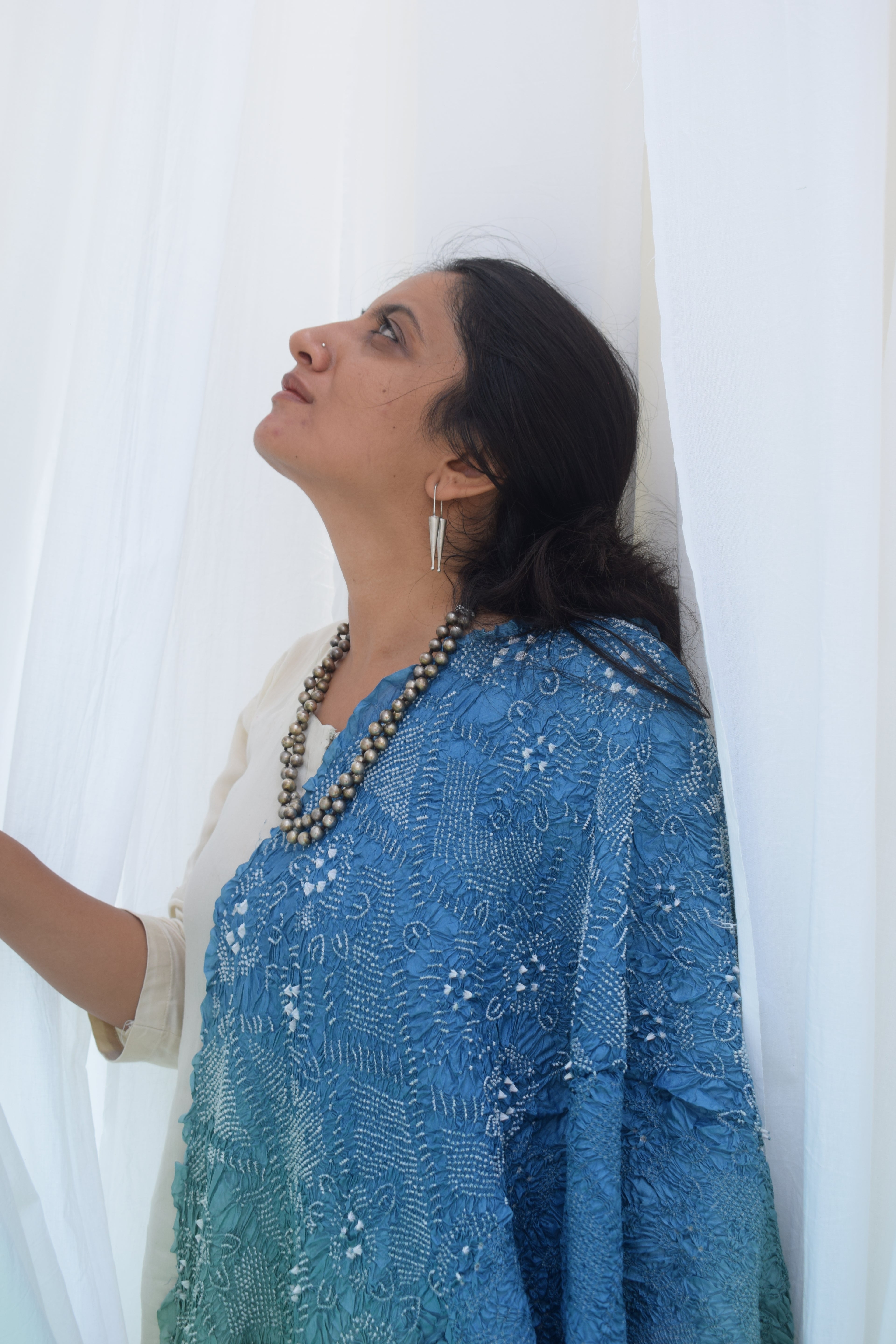 BLUE-GREEN JAPANESE BANDHANI SILK DUPATTA