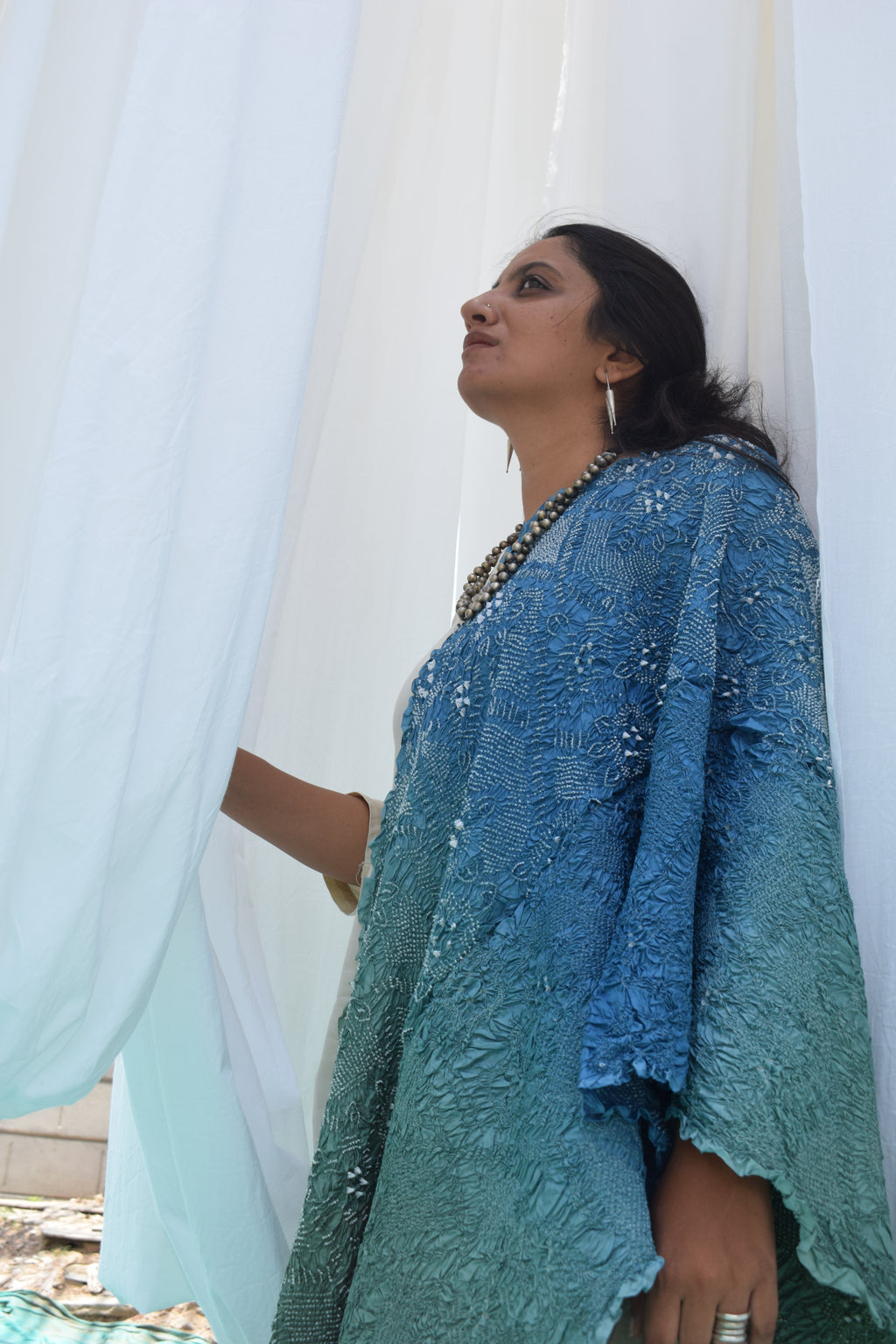 BLUE-GREEN JAPANESE BANDHANI SILK DUPATTA