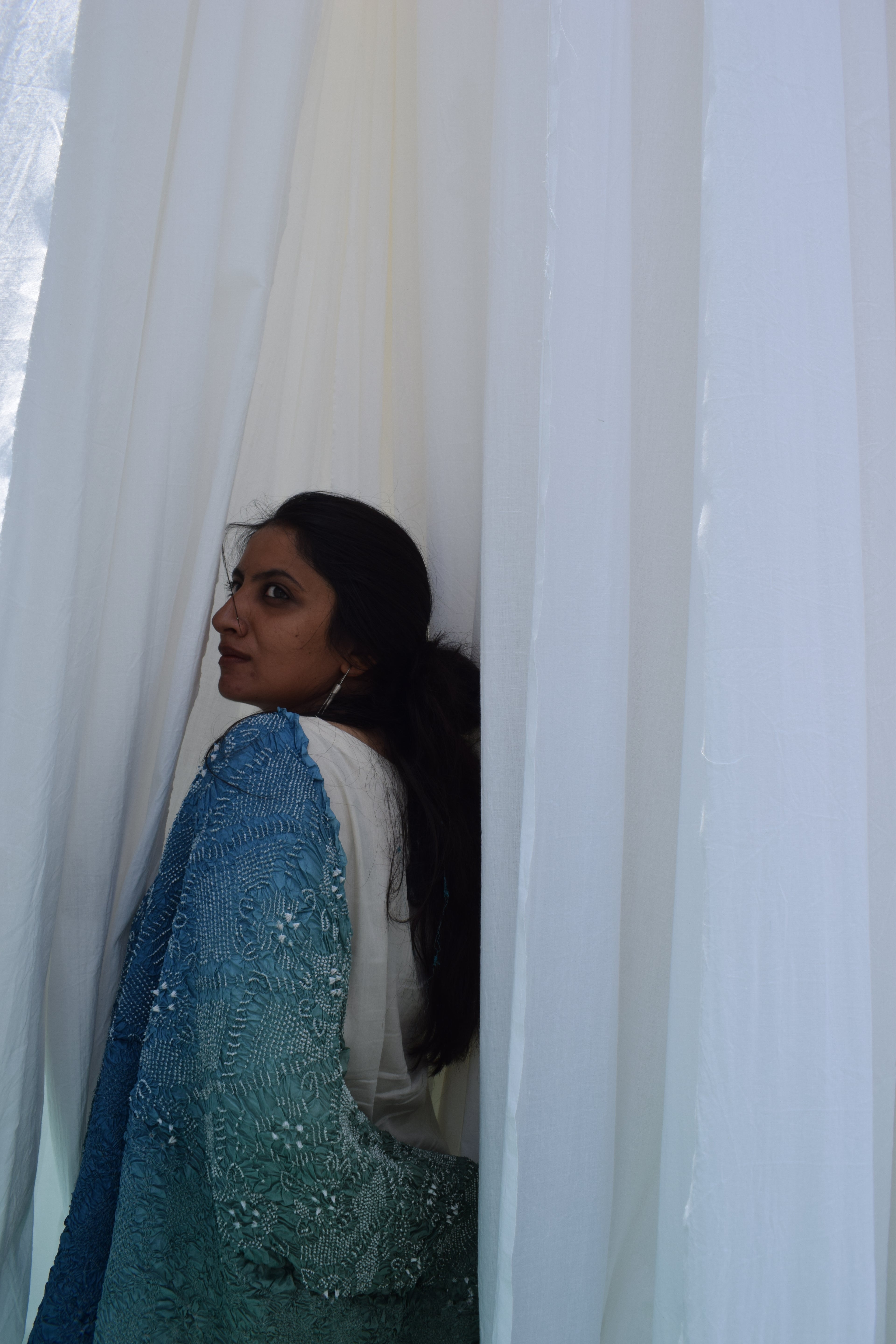 BLUE-GREEN JAPANESE BANDHANI SILK DUPATTA