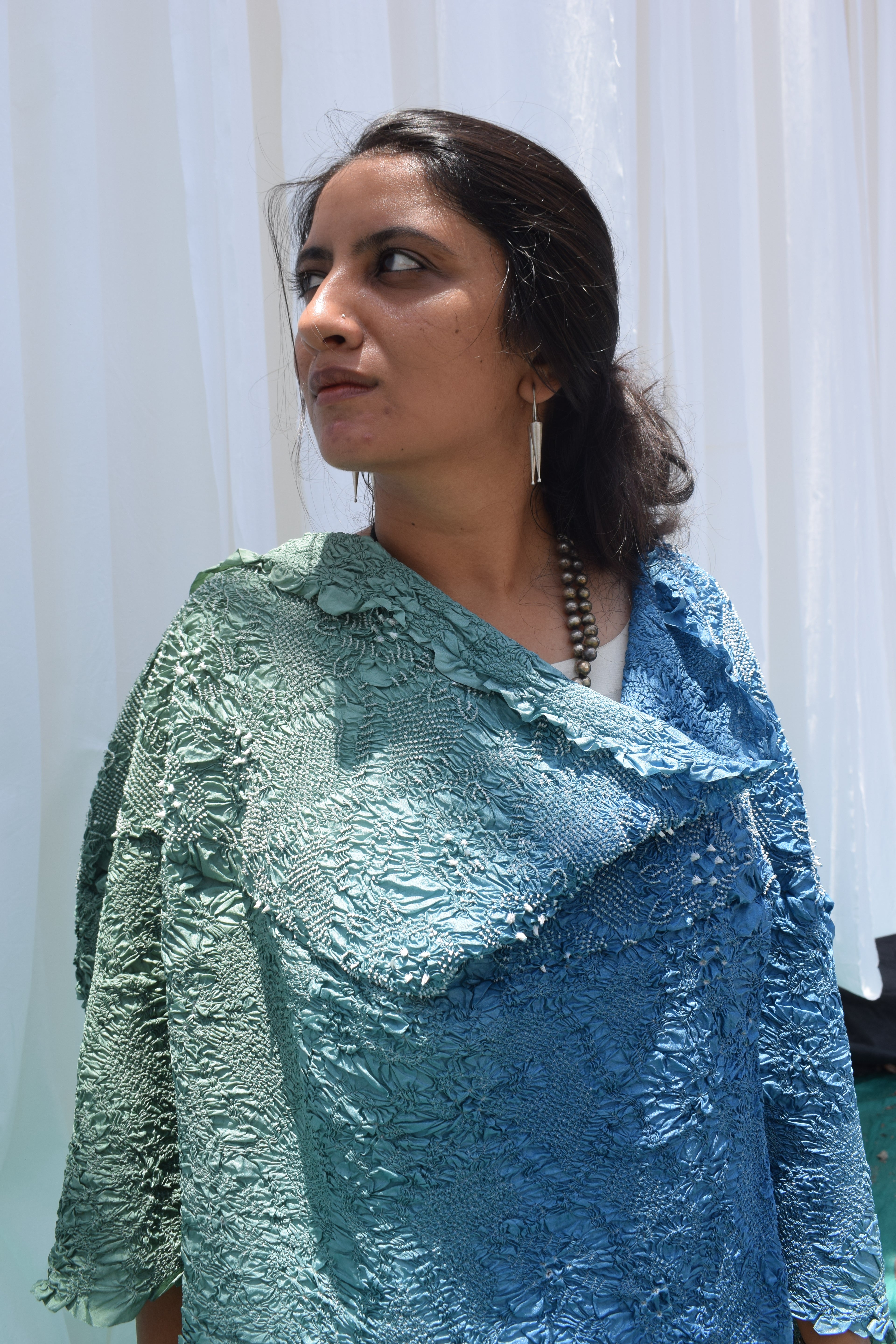 BLUE-GREEN JAPANESE BANDHANI SILK DUPATTA