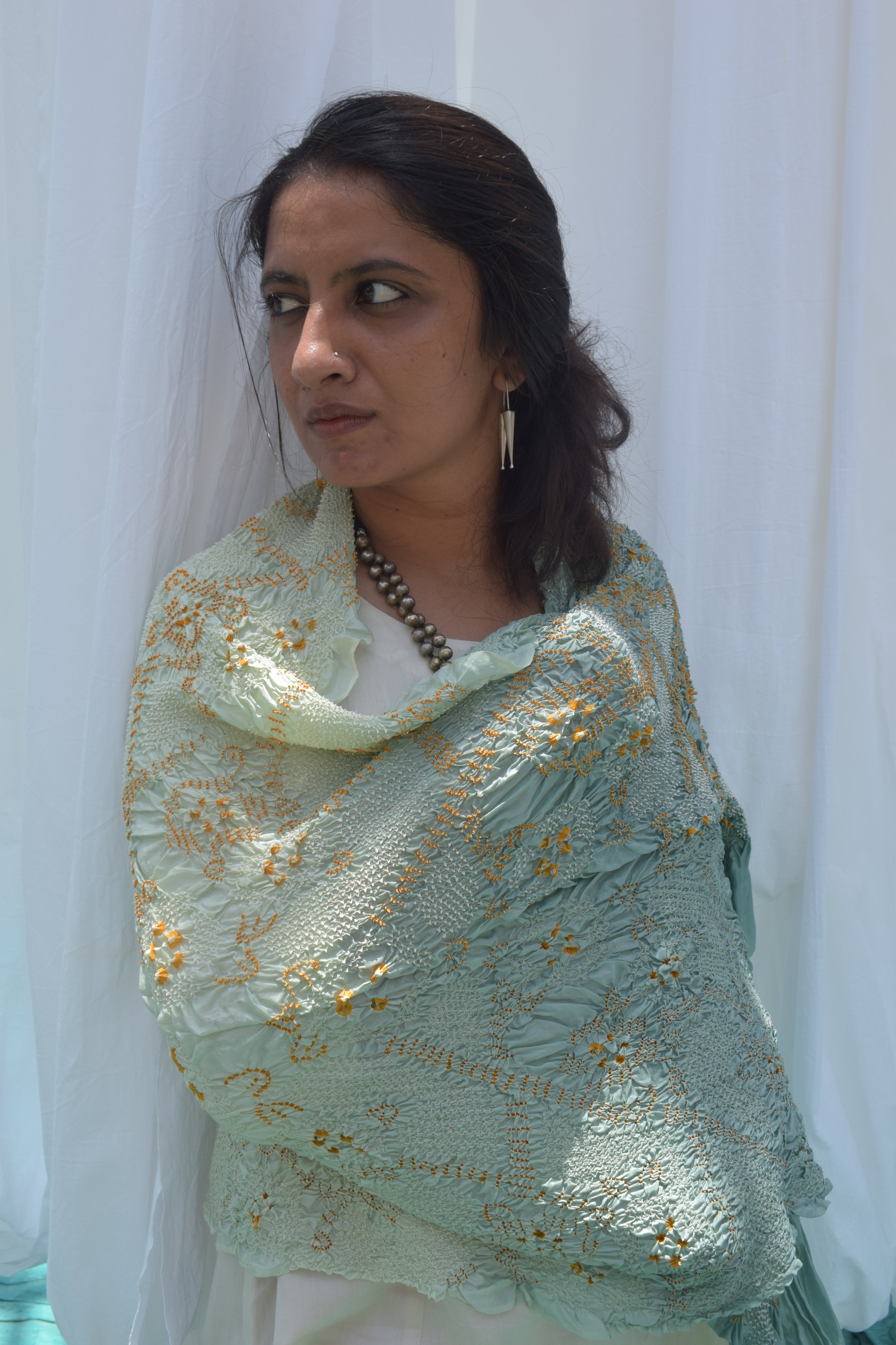 LIGHT GREEN JAPANESE BANDHANI SILK DUPATTA