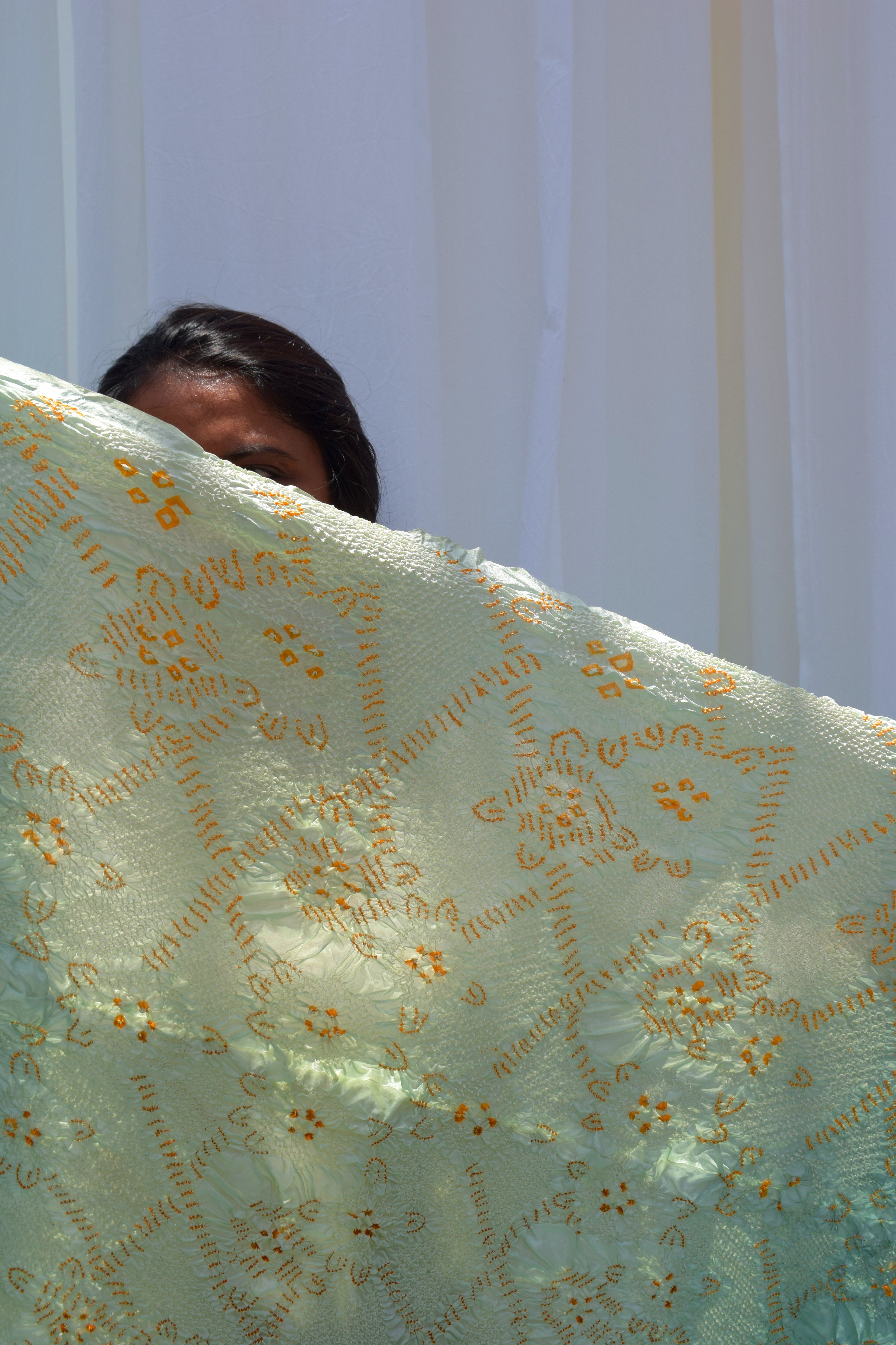 LIGHT GREEN JAPANESE BANDHANI SILK DUPATTA