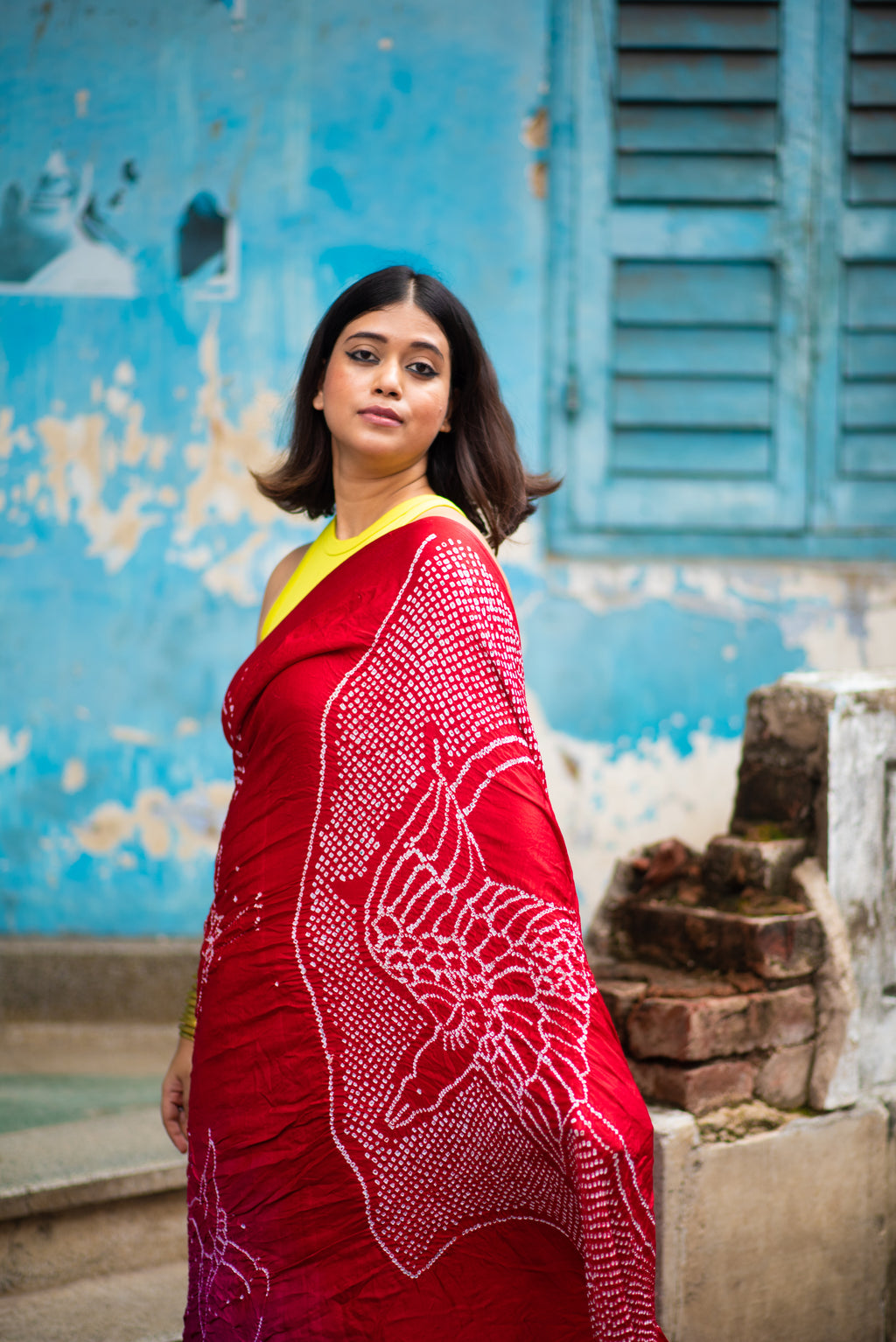 RED-PINK JAPANESE BANDHANI SILK SAREE