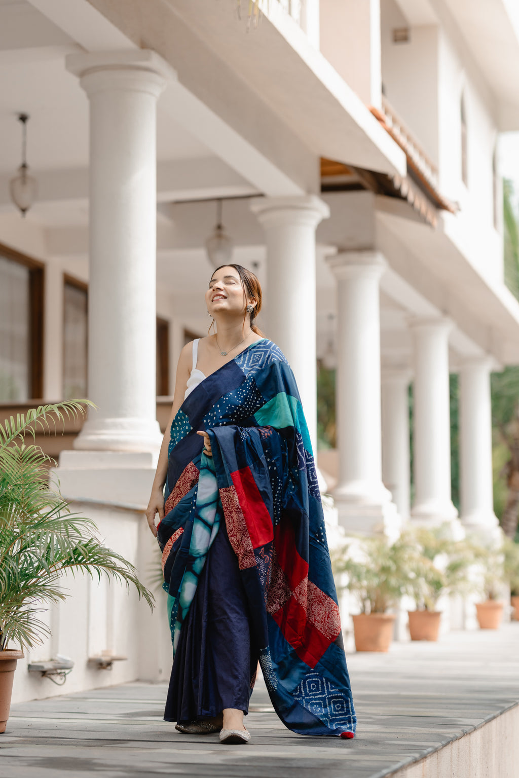 BLUE BARAADOZI PATCHWORK REVERSIBLE SILK SAREE