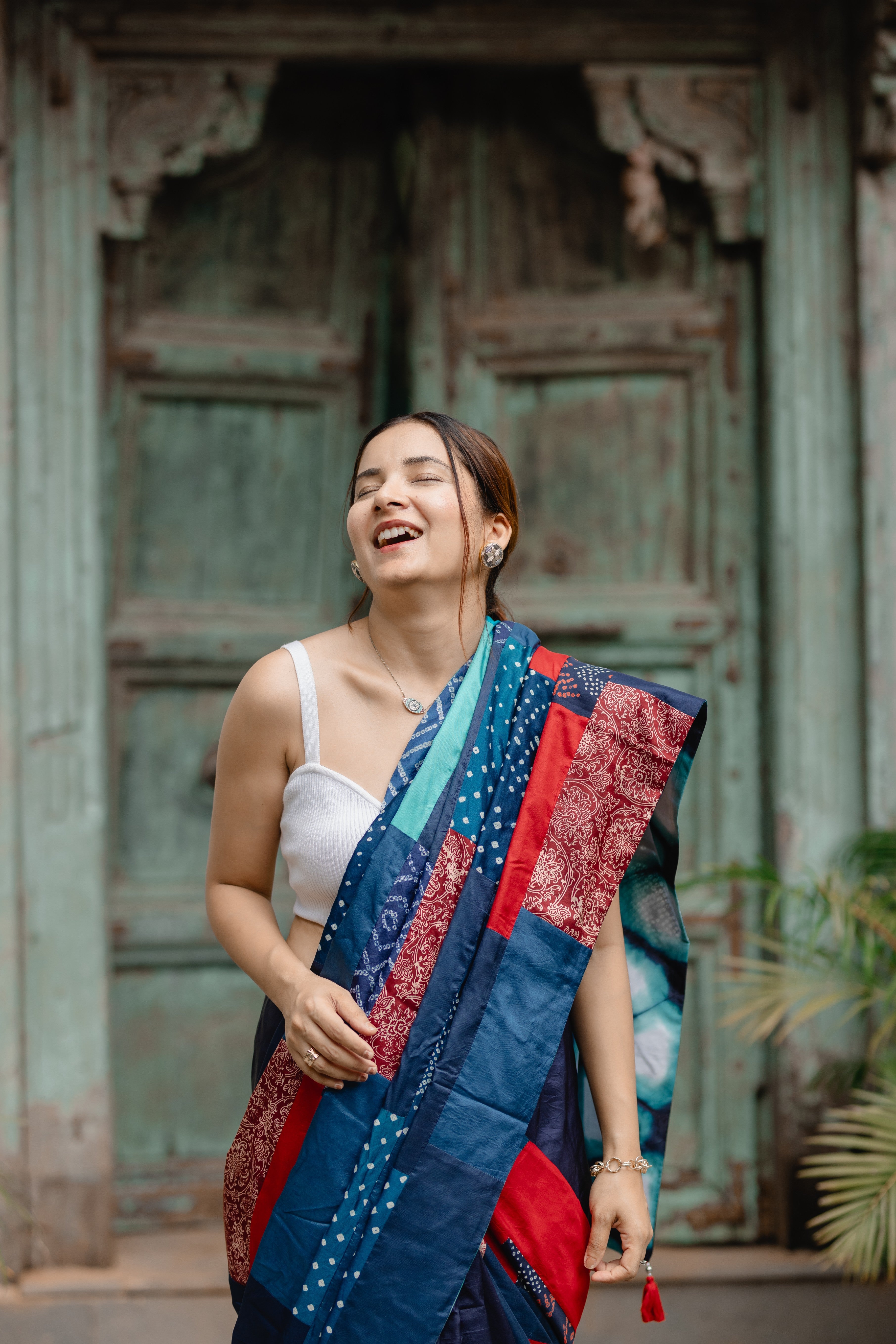 BLUE BARAADOZI PATCHWORK REVERSIBLE SILK SAREE