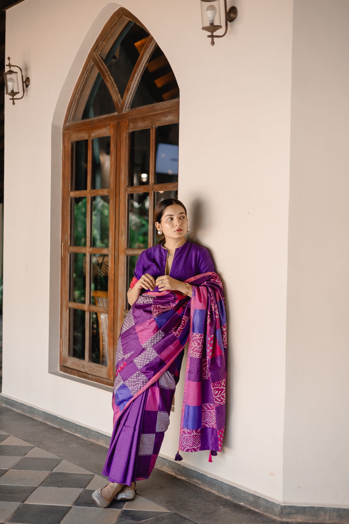 BAARADOZI PATCHWORK REVERSIBLE SILK SAREE PURPLE