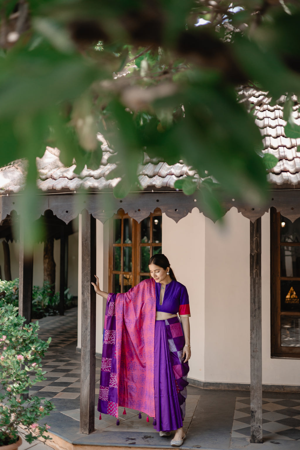 PURPLE BAARADOZI PATCHWORK REVERSIBLE SILK SAREE