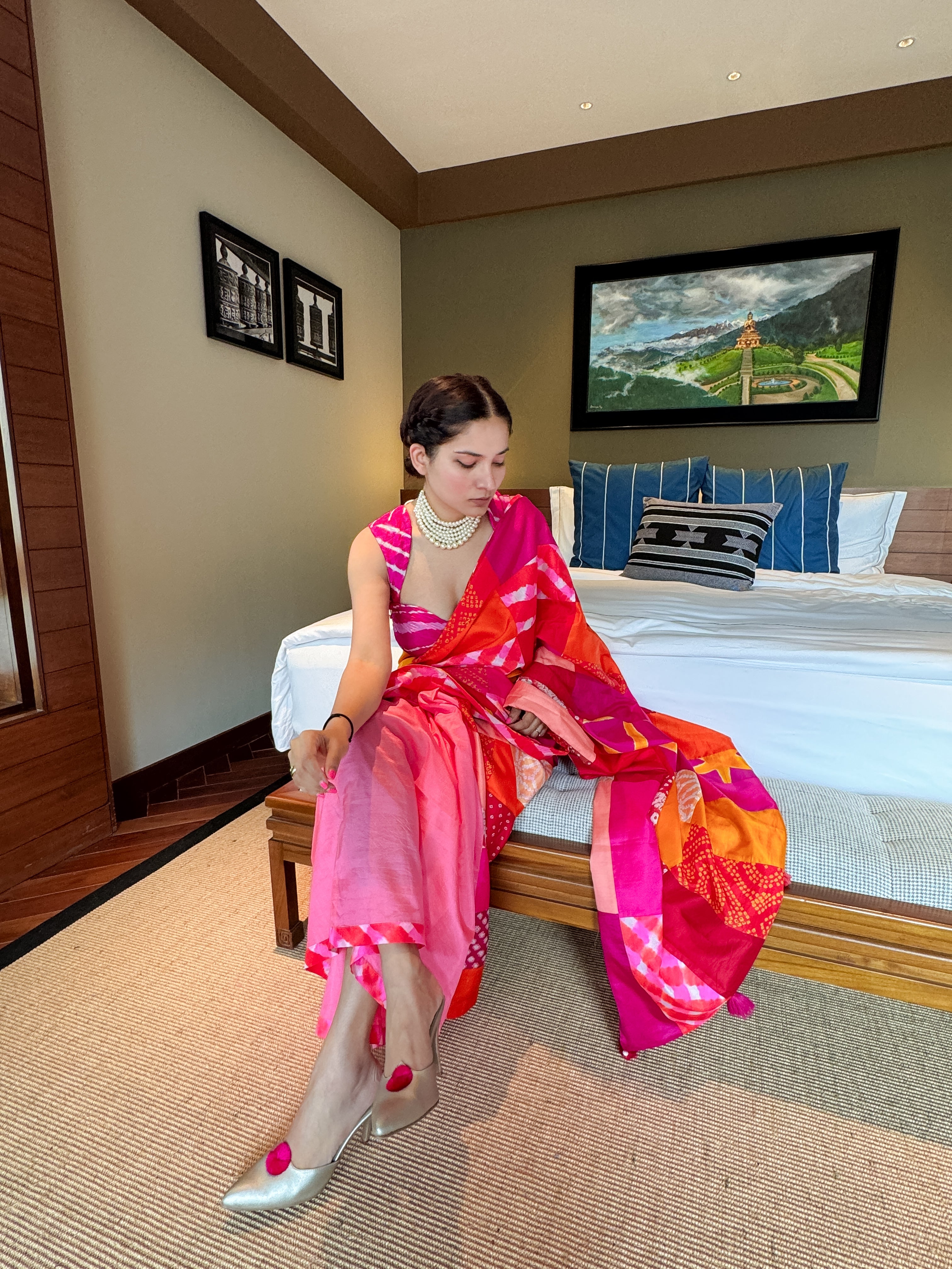 RED-PINK BAARADOZI SILK PATCHWORK REVERSIBLE SAREE